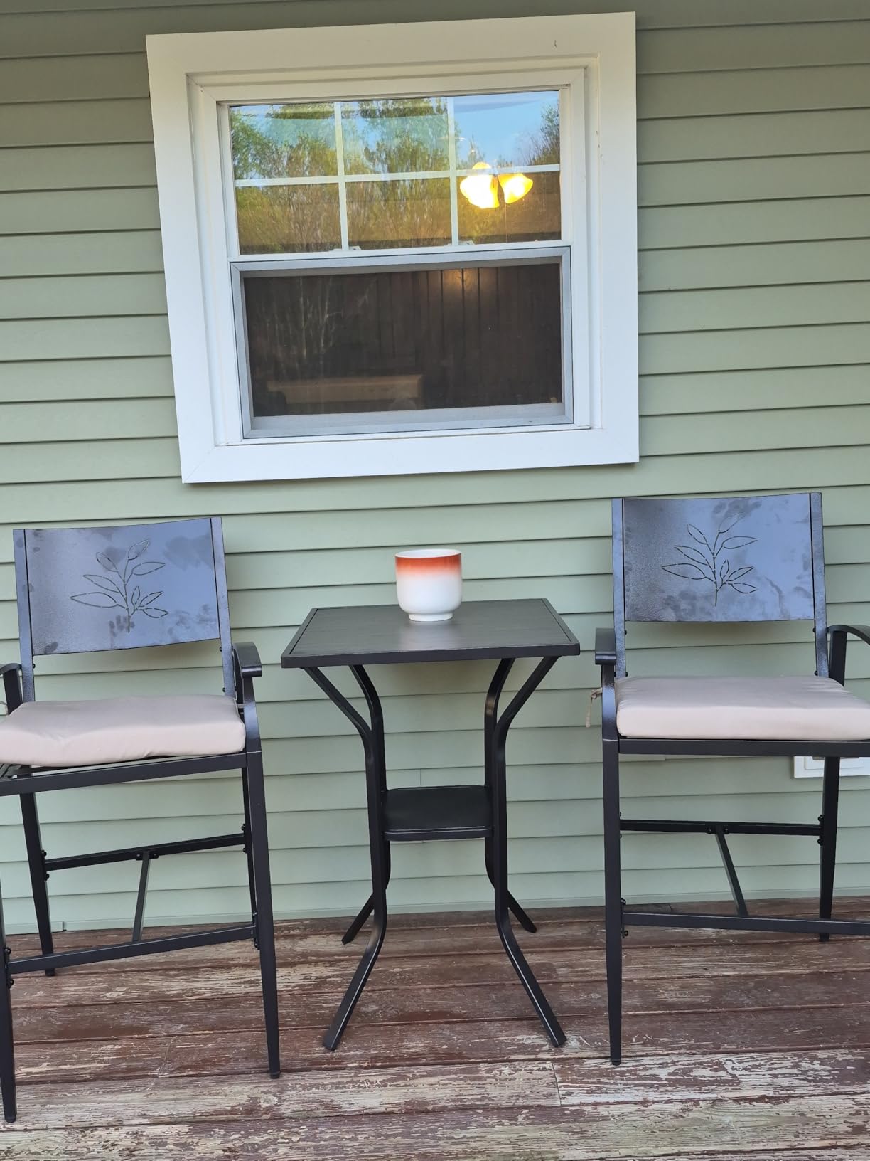 3-Piece Outdoor Bar Set, Bar Height Table and Stools with Stone Crystal Waterproof Top, High Top Table and Chairs with Footrest, Weather-Resistant Metal Frame for Patio, Pool, Backyard customer photo 2