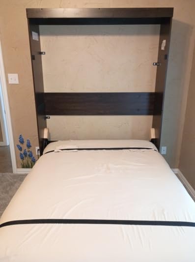 Hlivelood Full Size Murphy Bed w/2 Storage Cabinet & 2 LED Light, Farmhouse Wood Hidden Foldable Wall Bed Frame, Brown customer photo 2