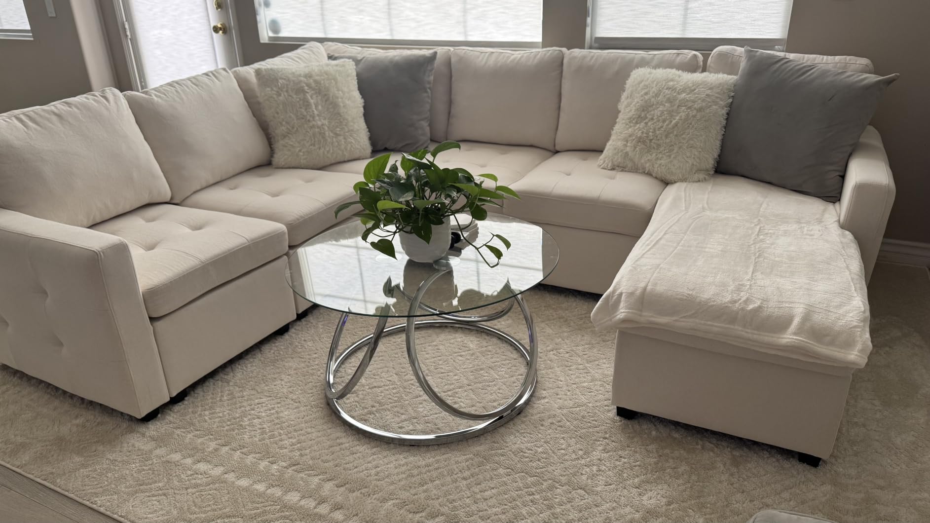 O&K FURNITURE Modern Gold Coffee Table, Faux Marble Pattern Center Table with Sintered Stone Tabletop, Round Coffee Table Living Room & Home Office customer photo 2