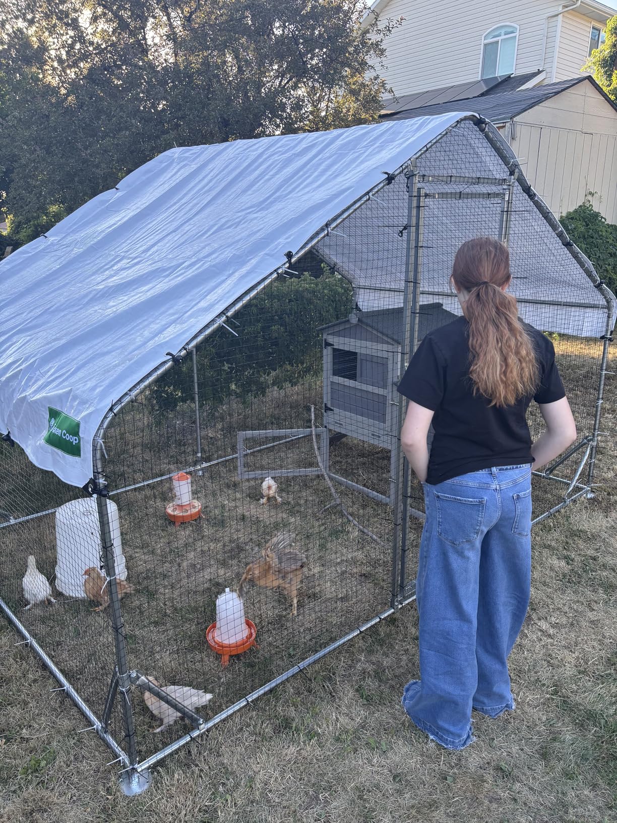 Heavy Duty Metal Chicken Coop with Hardware Cloth, Walk-in Poultry Cage with Solar Light, Waterproof Anti-UV Cover, Large Outdoor Chicken Run for Hen Duck Rabbit customer photo 1