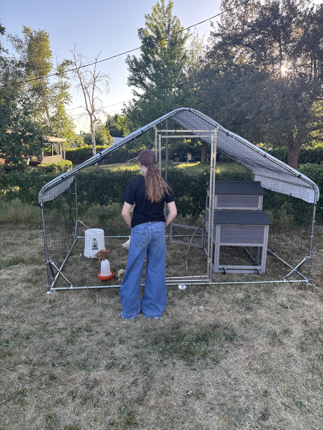 Heavy Duty Metal Chicken Coop with Hardware Cloth, Walk-in Poultry Cage with Solar Light, Waterproof Anti-UV Cover, Large Outdoor Chicken Run for Hen Duck Rabbit customer photo 2