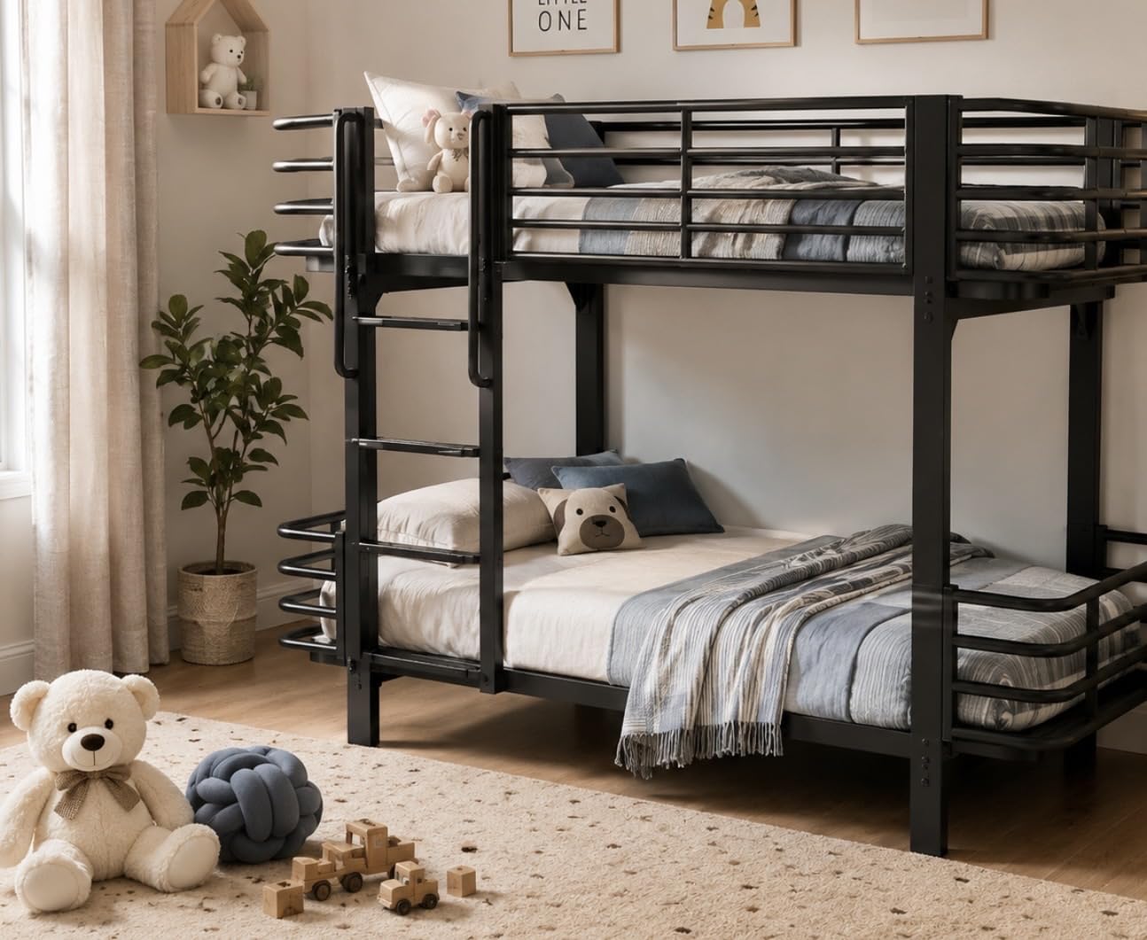 iPormis Metal Bunk Bed Twin Over Full, Heavy Duty Bunk with High Guardrail and Safety Entrance Design, Under-Bed Storage Space, Easy Assembly, Noise Free, Black customer photo 1