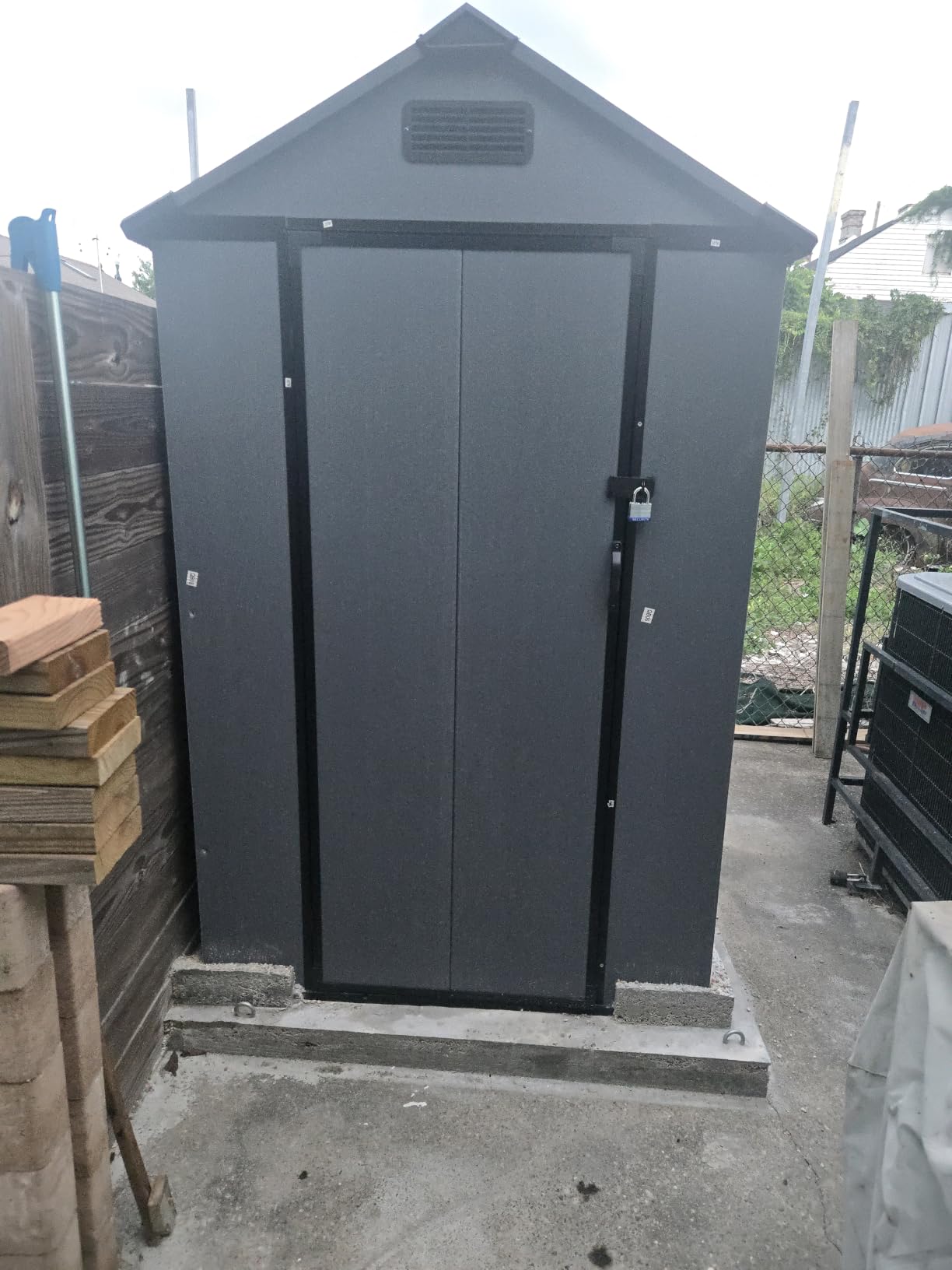 Aoxun 4x6 FT All-Weather Resin Storage Shed, Outdoor Plastic Tool Shed with Reinforced Floor, Lockable Door, Window & Vent for Garden Patio Backyard, Stores Bike, Garbage Can & Yard Gear, Dark Gray customer photo 1