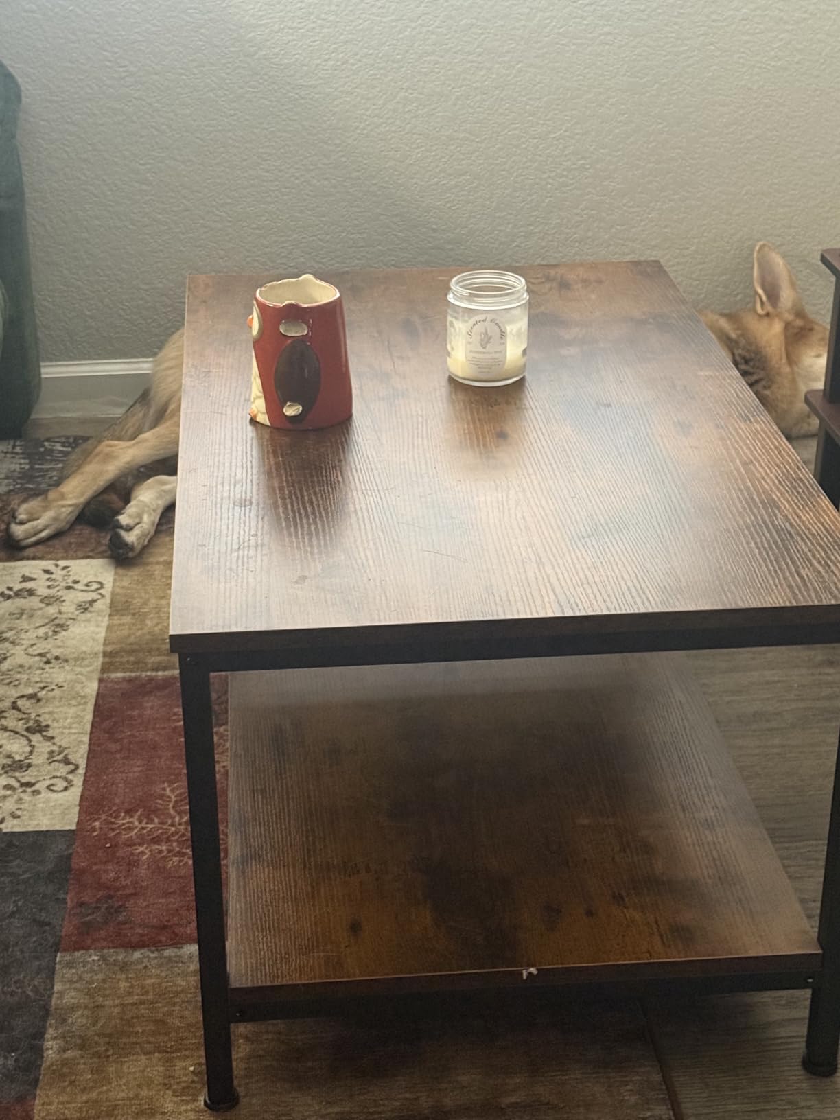 SUPER DEAL 2-Tier Coffee Table with Storage Shelf for Small Apartment Living Room, Rectangle Wood and Stable Metal TV Stand Side End Table, White Marble customer photo 1