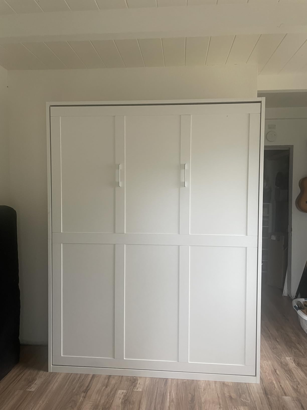 Queen Murphy Bed with Desk, Space Saving Wall Bed and Side Storage | Converts from work area to sleep space with side shelves, drawers, automatic legs customer photo 2