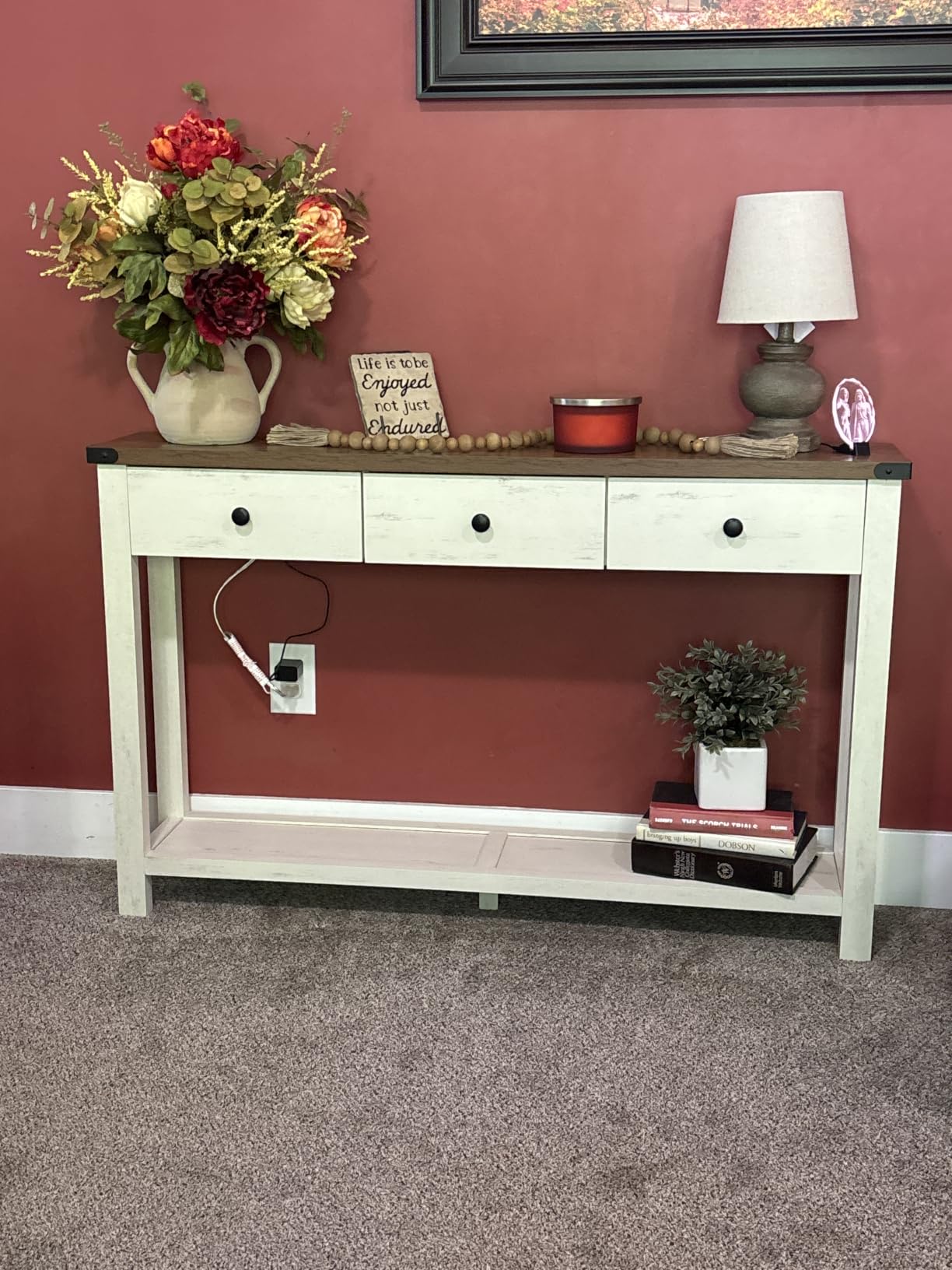 VASAGLE LIRY Collection Narrow Console Table with 3 Drawers, Brown | Long Sofa Table with Storage Shelf, 9.4 x 63 x 29.9 Inch, Farmhouse Style, Easy Assembly, ULNT148K101 customer photo 1