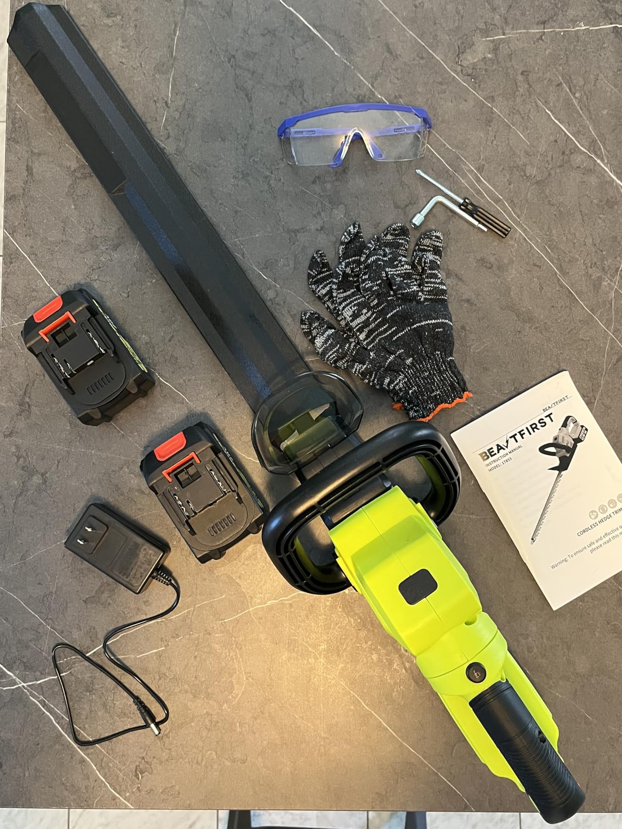 20V 22-Inch Hedge Trimmer Cordless with 2x5.0Ah Battery & Charger, 180° Rotatable Handle, 2/3