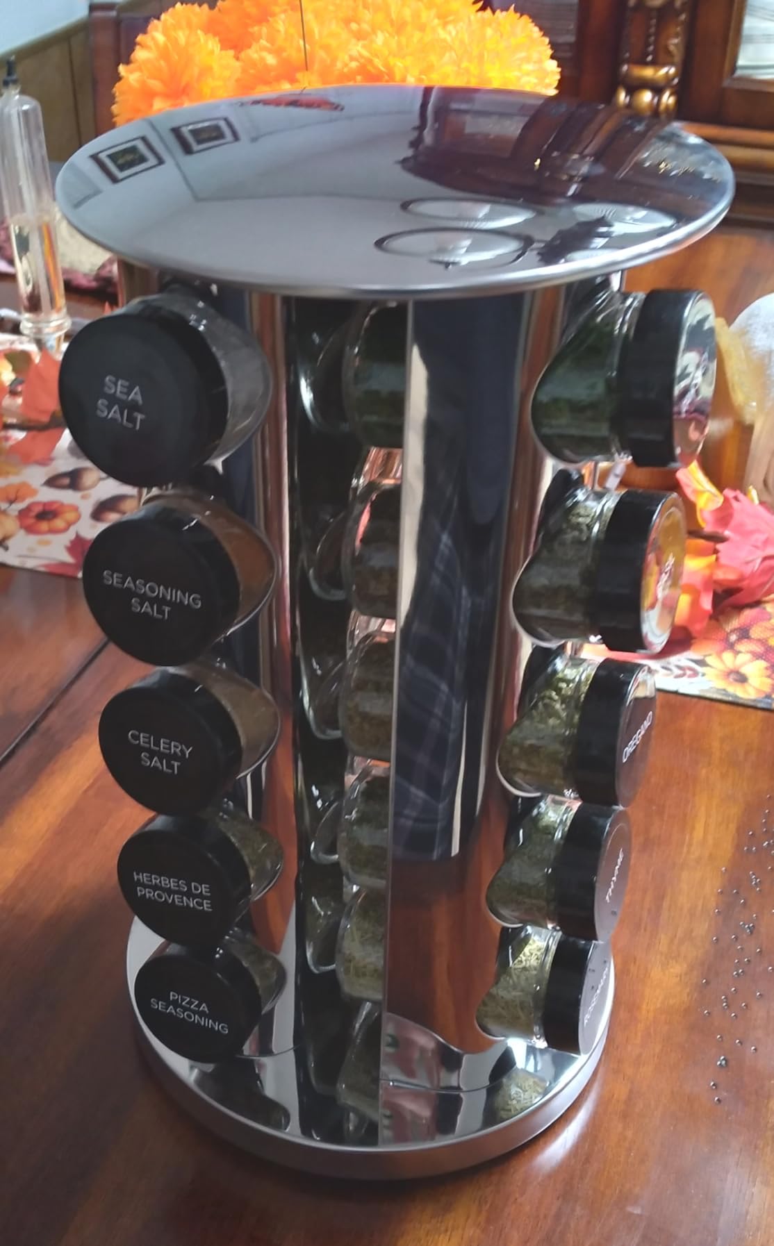 Kamenstein 20 Jar Revolving Countertop Spice Rack with Spices Included, FREE Spice Refills for 5 Years, Polished Stainless Steel with Black Caps, 30020 customer photo 2