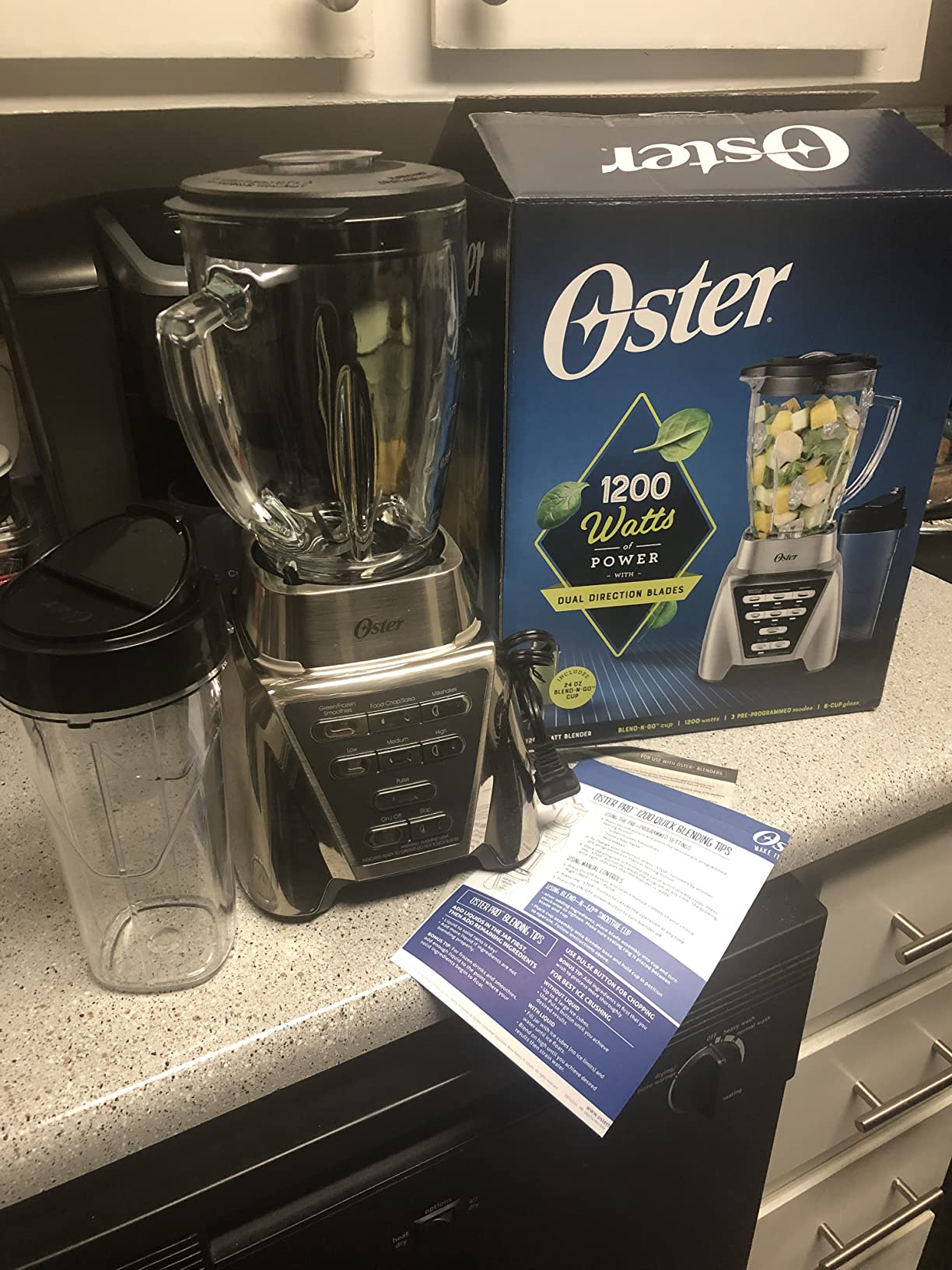 Oster Pro 1200 Smoothie Blender with Glass Jar & 24oz To-Go Cup, Countertop Kitchen Blender with 7 Speeds, 1200W Power, Brushed Nickel customer photo 1
