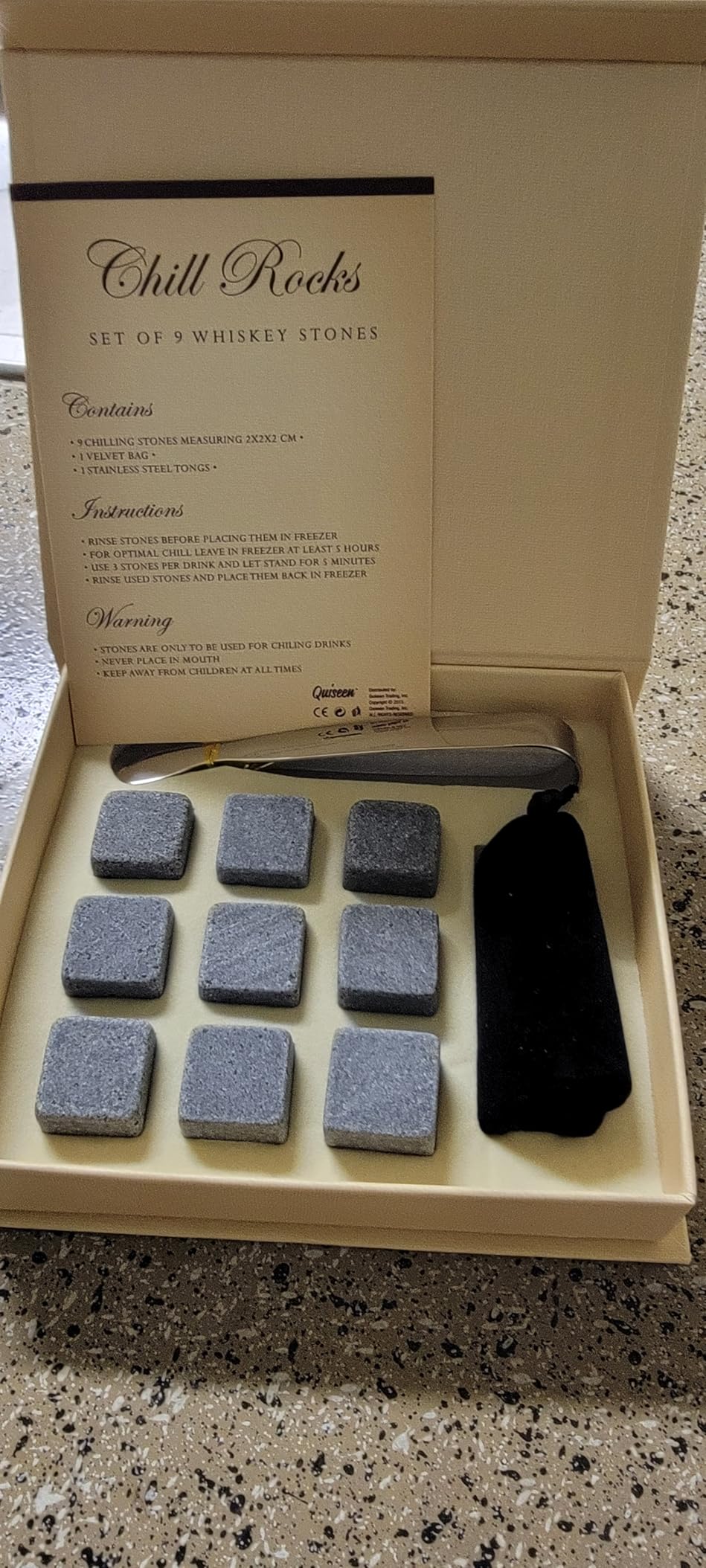 Set of 9 Grey Beverage Chilling Stones [Chill Rocks] Whiskey Stones for Whiskey and Other Beverages - in Gift Box with Velvet Carrying Pouch - Made of 100% Pure Soapstone - by Quiseen customer photo 2