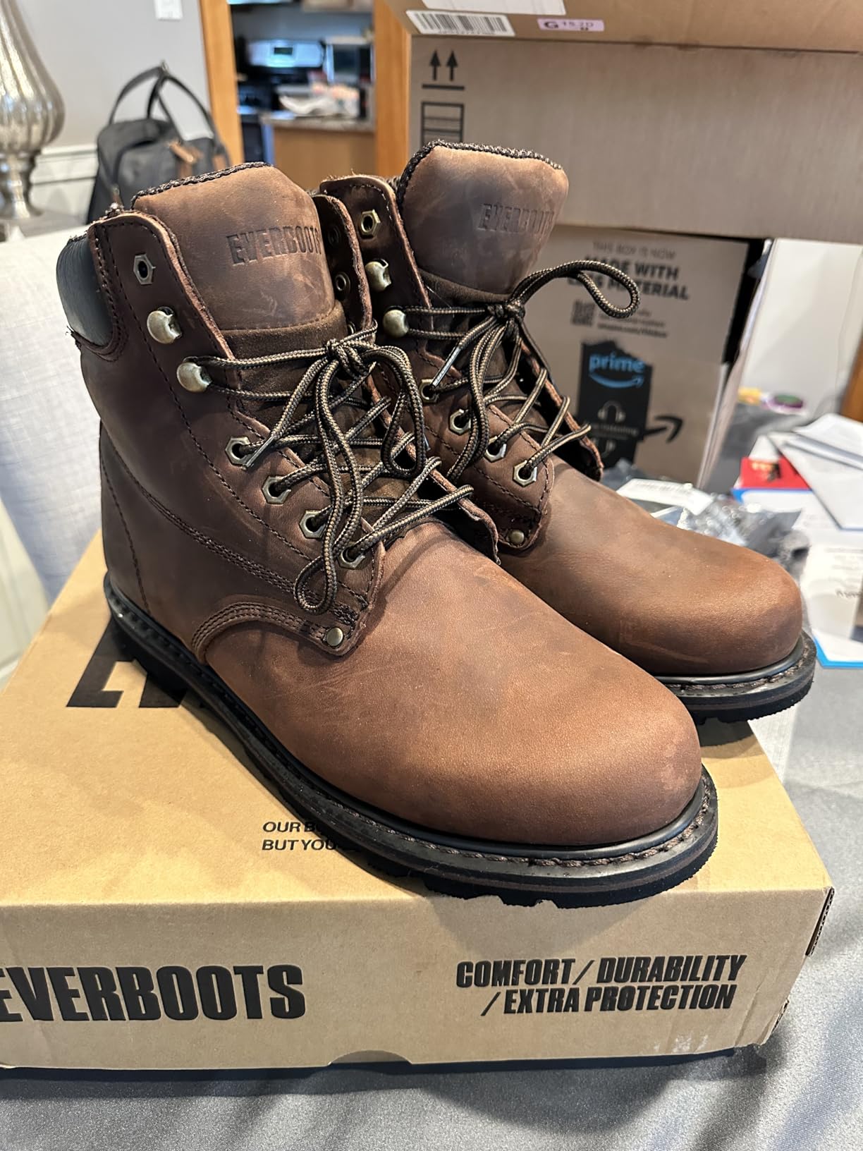 Work Boots for Men Soft Toe – 6inch Leather Boots for Construction Rubber Sole Working botas de trabajo para hombre, “Tank” Workboots customer photo 1