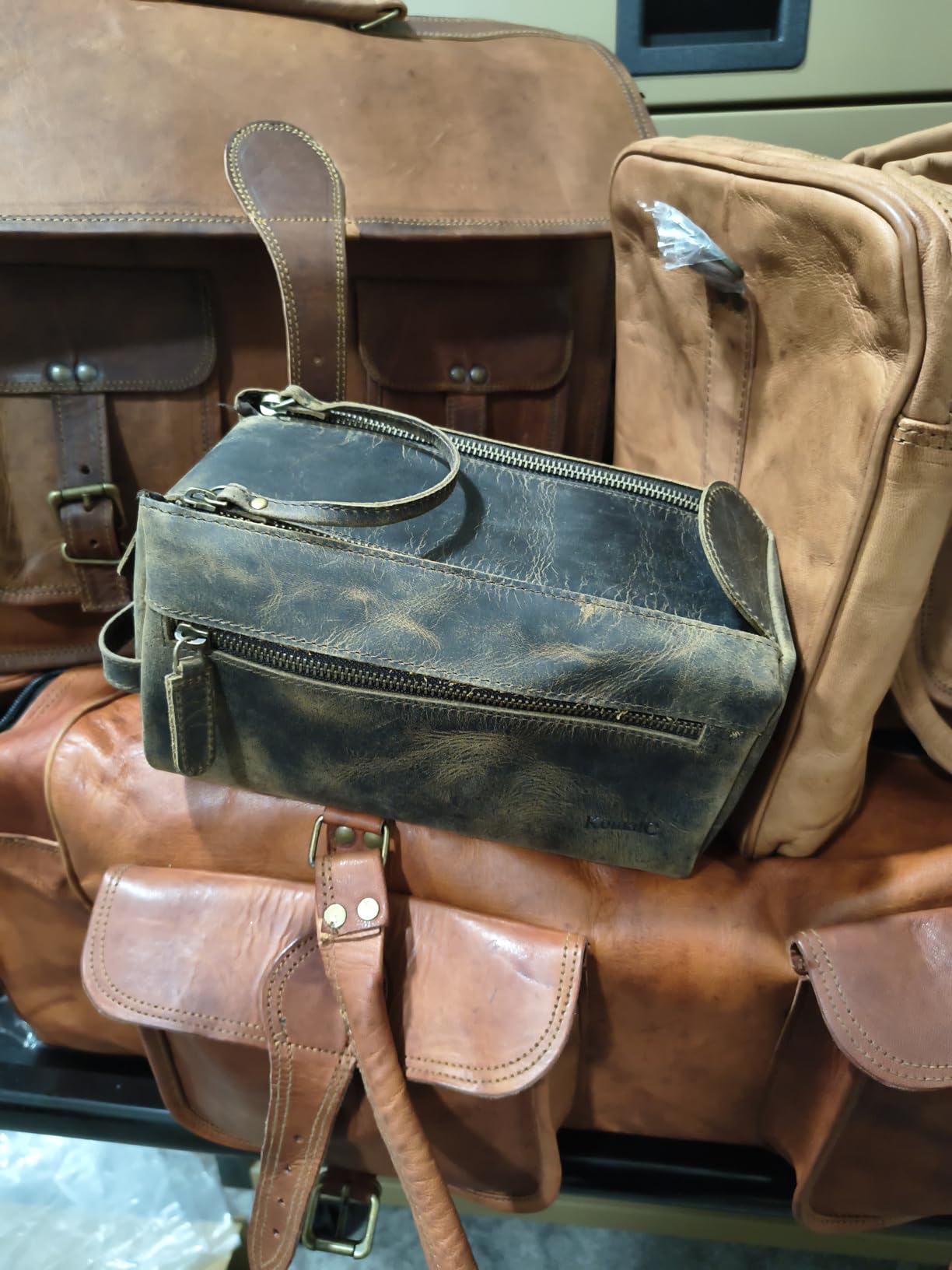 KomalC Buffalo Leather Toiletry Bag for Men & Women, Travel Pouch customer photo 2