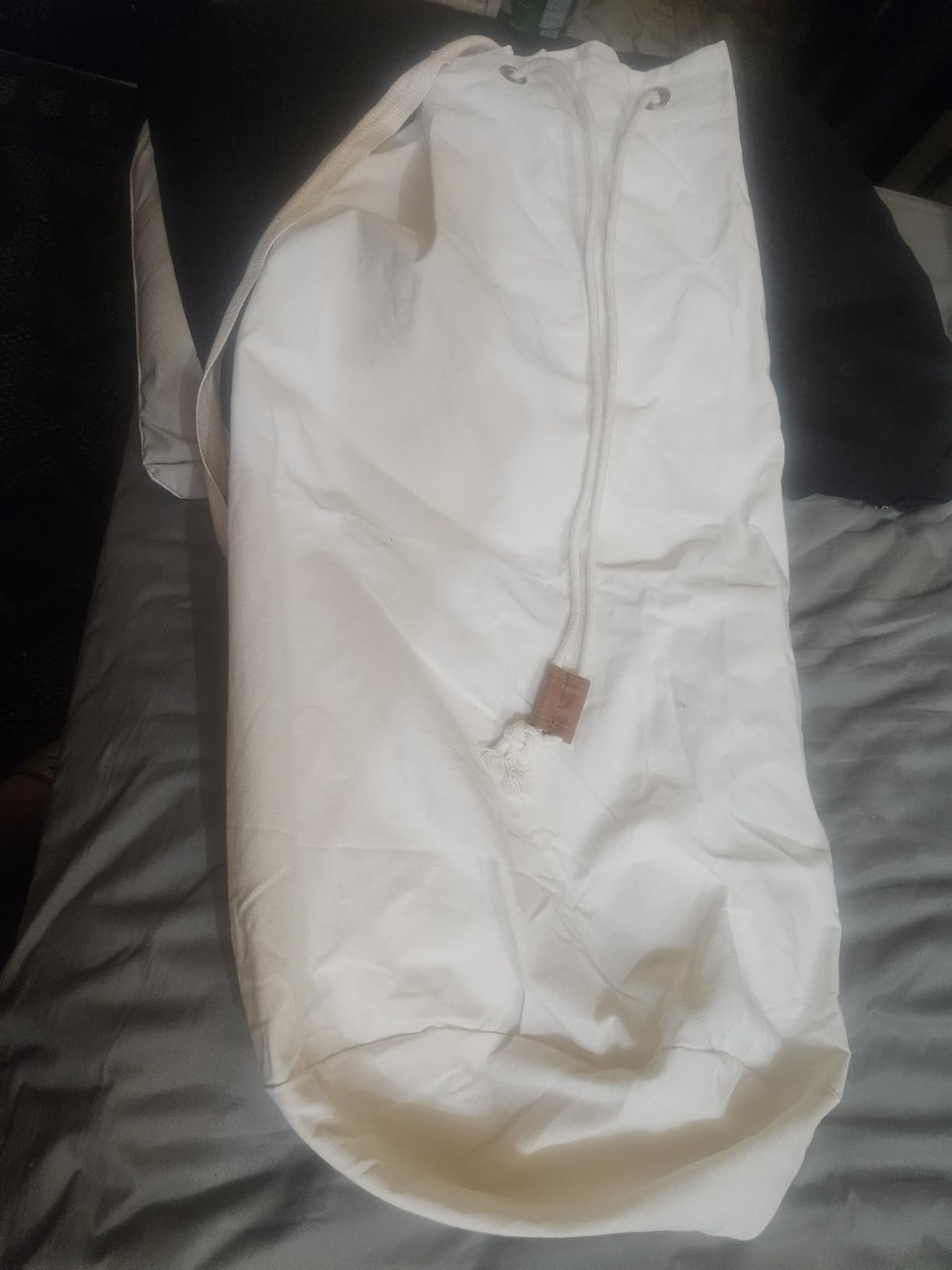 Handy Laundry Canvas Duffel Bag - Drawstring, Leather Closure, Shoulder Strap customer photo 2