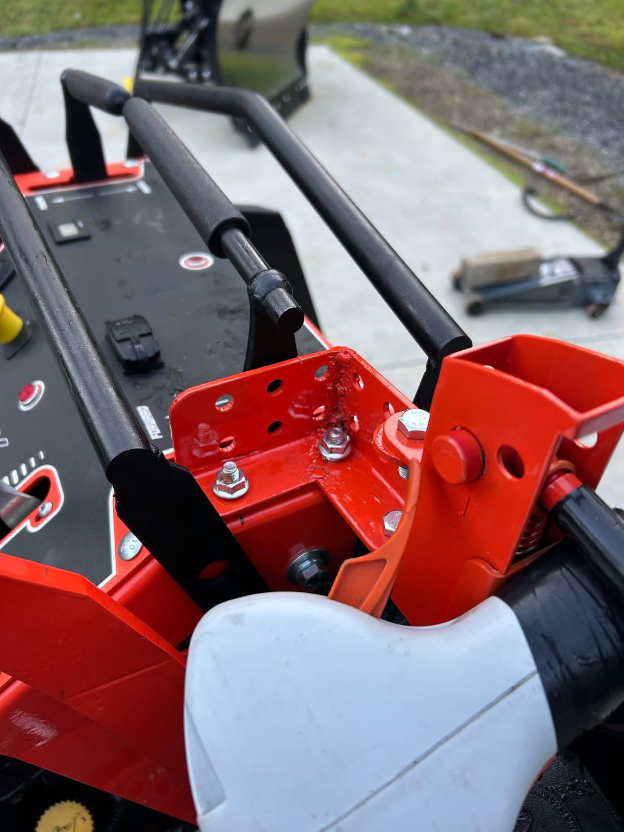 Jungle Jim's Mower Trimmer Rack – Universal Fit for Walk-Behind, Stand-On, and ZTR Mowers – Secures Trimmer for Transport – Lock-Ready for Theft Deterrence customer photo 1