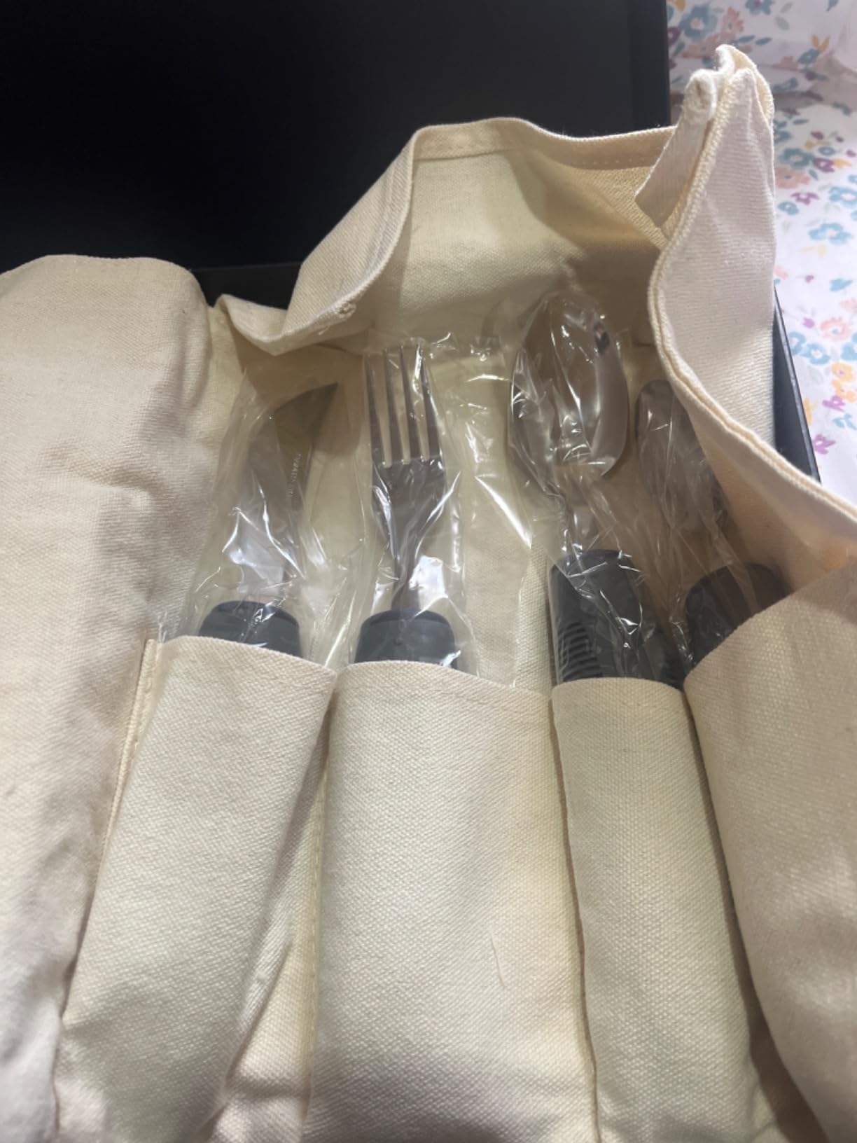 BUNMO Adaptive Utensils for Elderly, Tremors & Weak Hand Grips – 4pc Lightweight Assistive Silverware Set with Foam Easy Grip Handles – Discreet Canvas Travel Wrap – Dishwasher Safe customer photo 1