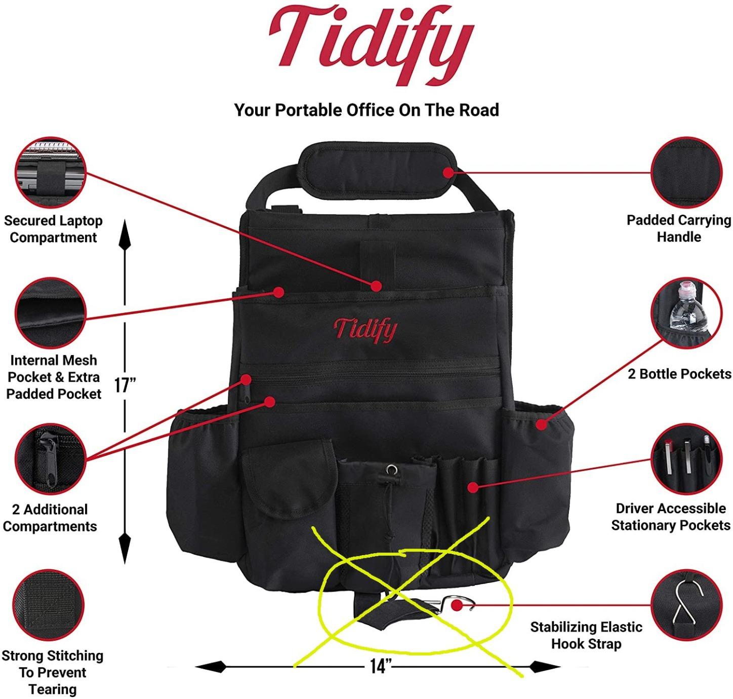Tidify Car Front Seat Organizer [2025 UPDATED] with Dedicated Tablet and Laptop Storage Stabilizing Side Straps Soft Adjustable Shoulder Strap and Hardened Buckles Your Office Away from Office. customer photo 2