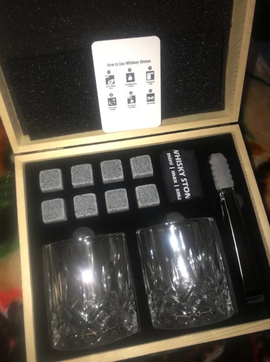 Whiskey Stones Gift for Men, Whiskey Glasses Set of 2 with Premium Wood Box customer photo 2