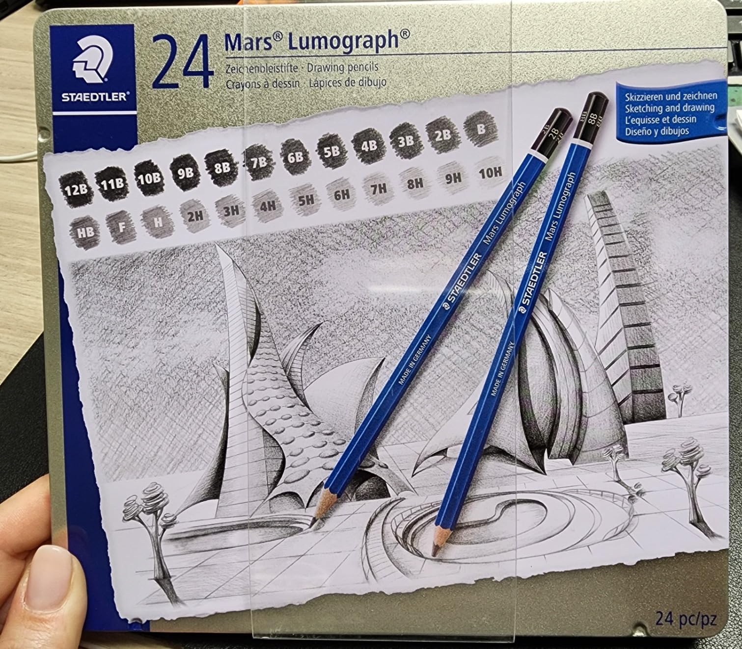 STAEDTLER Mars Lumograph Drawing Pencils: Set of 24 in Metal Case - Presharpened Graphite Art Pencils - Hardness Grades 12B-10H customer photo 1