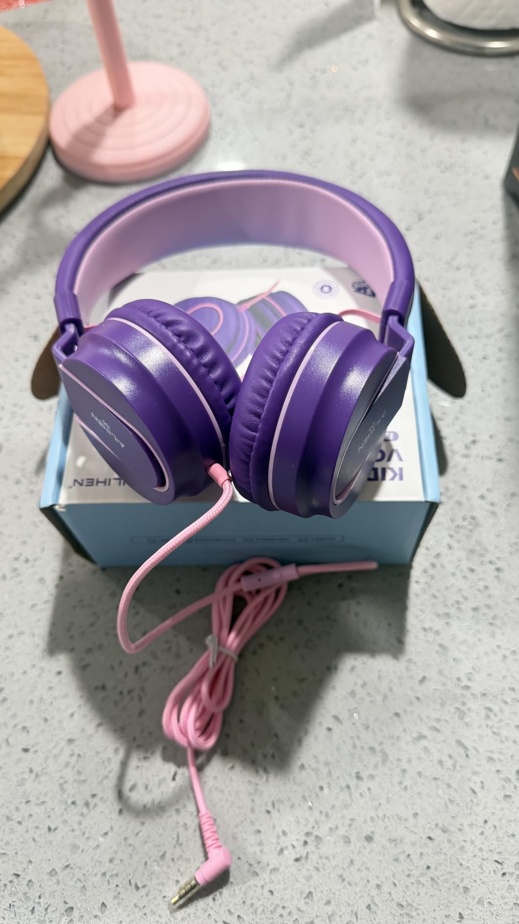 Kids Headphones for School with Microphone, 93dB Volume Limited, PinkPurple customer photo 2