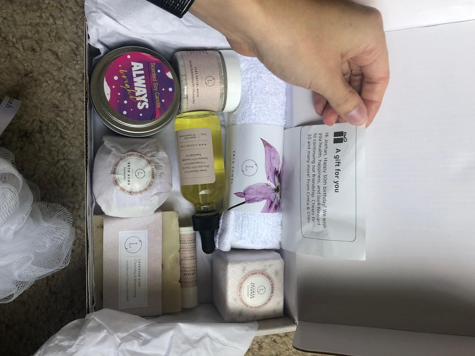 Lizush Luxury Spa Gifts for Women - 9 Piece Lavender Gifts for Her, Gift Baskets, Body Care Set for Mom, Birthday Box For Women, Self Care Spa Kit For Wife - Handmade in the USA customer photo 2