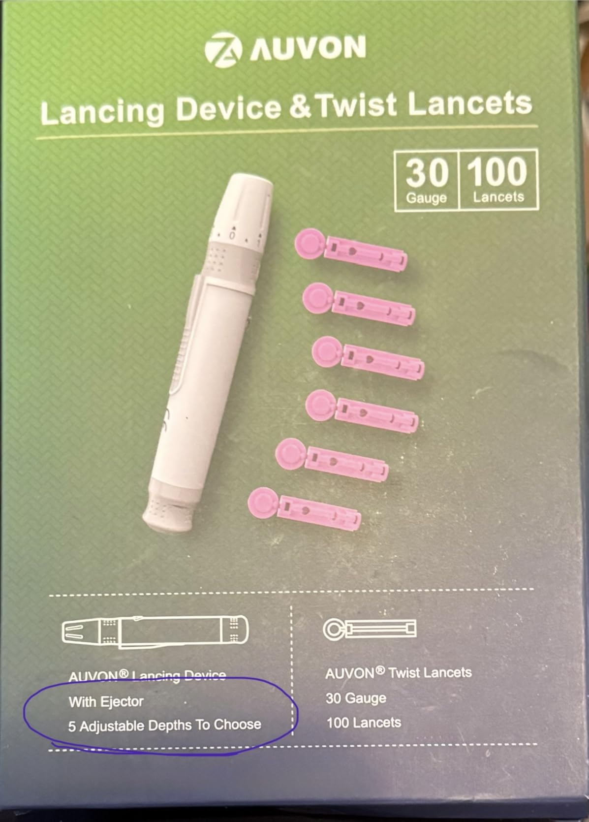 AUVON Lancing Device for Diabetes Testing with 100 Pack Lancets, 30 Gauge customer photo 1