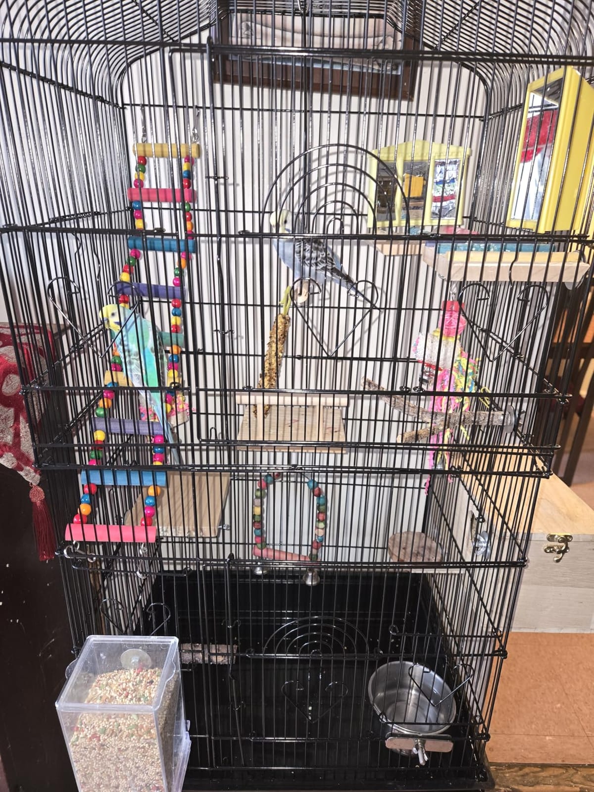 SUPER DEAL 59.3 Rolling Bird Cage Large Wrought Iron Cage for Cockatiel Sun Conure Parakeet Finch Budgie Lovebird Canary Medium Pet House with Rolling Stand & Storage Shelf customer photo 2
