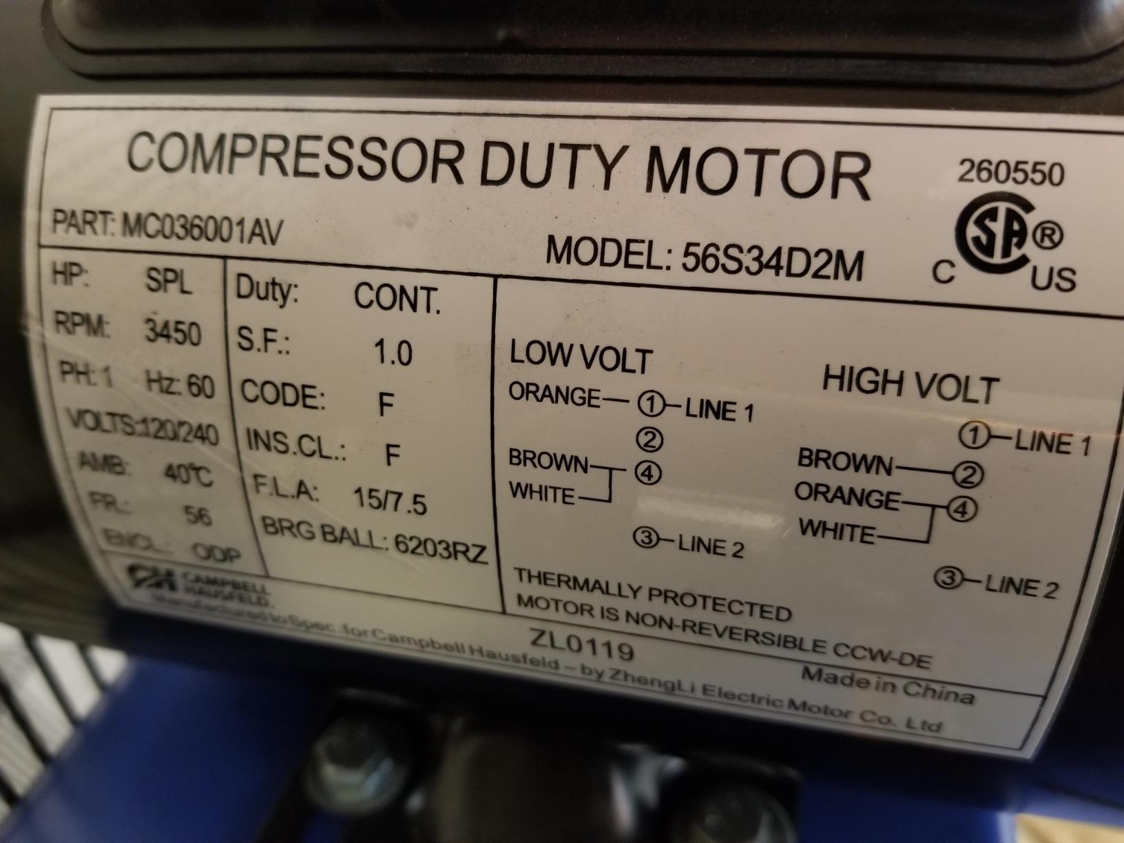Campbell Hausfeld 60-Gallon 2-Stage Air Compressor, 175 PSI, 230V customer photo 2