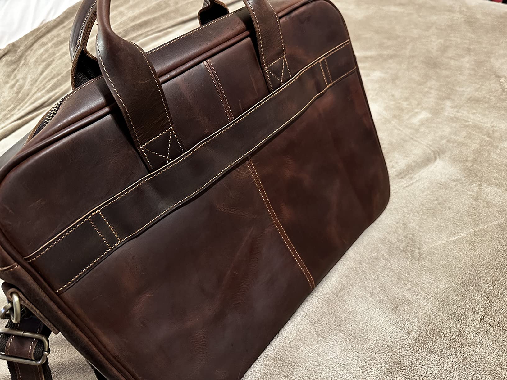 Jack&Chris Full Grain Leather Briefcase for Men, Business Messenger Bag Laptop Bag Attache Case, Fits 15.6 Inch Laptop customer photo 1