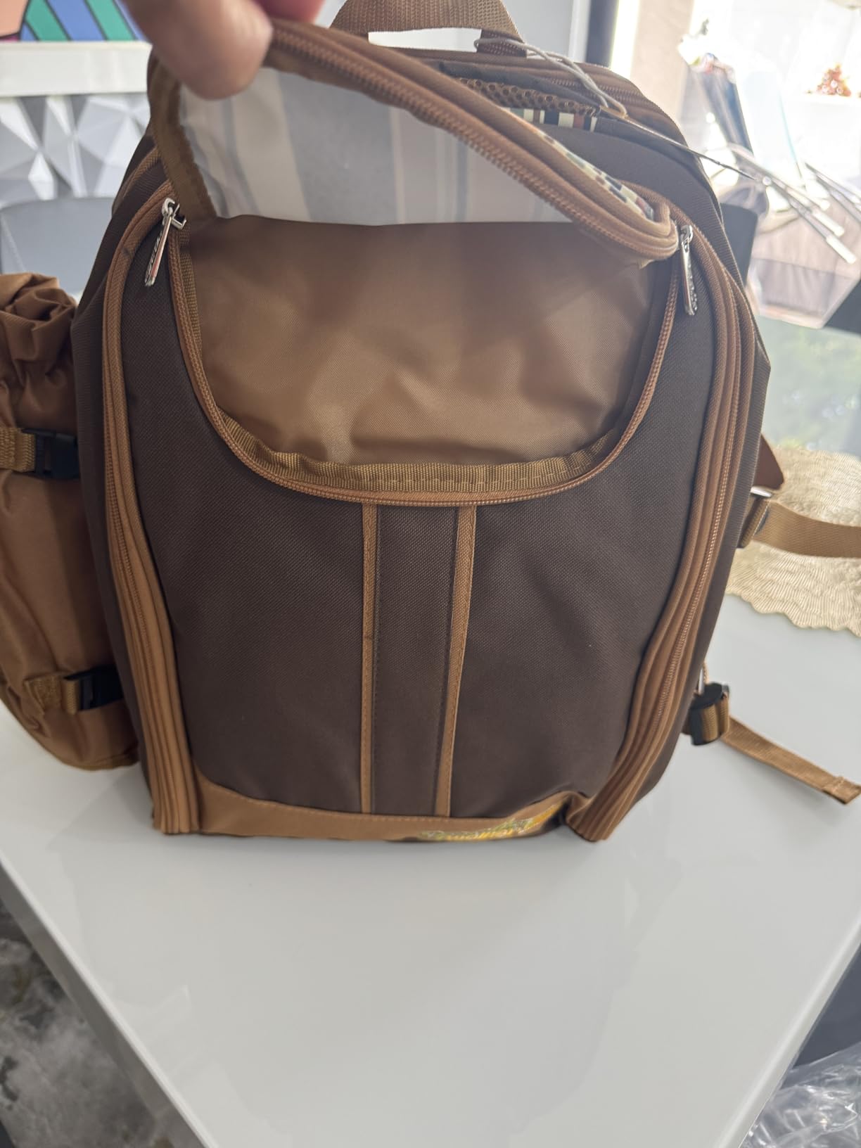 Picnic Backpack, 2-Person with Blanket & Wine, Family & Lovers Gift, Brown customer photo 2