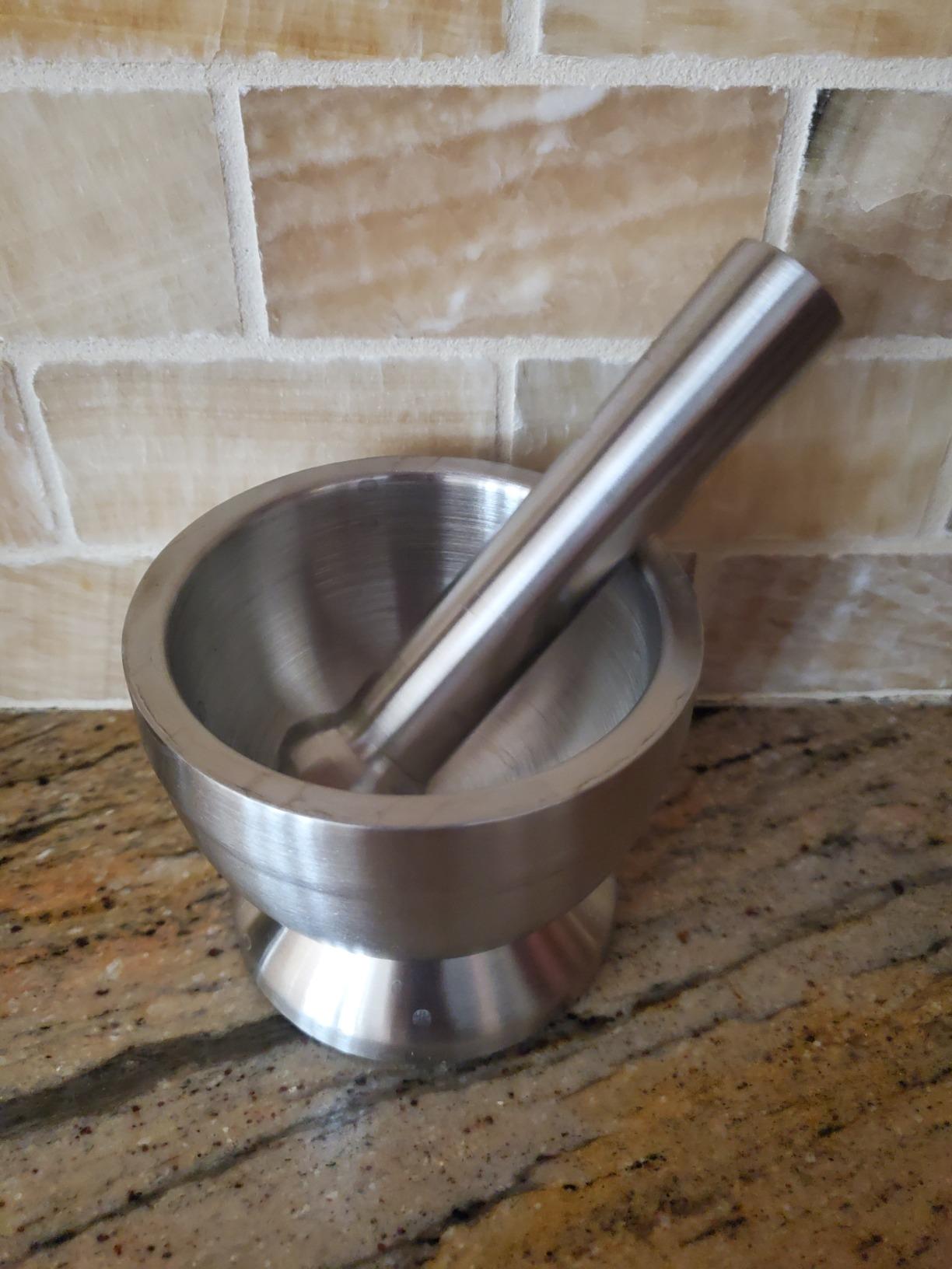 Pill Crusher - 304 Food Grade Stainless Steel Mortar and Pestle Medicine Grinder Set - Non-Slip Splitter to Easily Crush Medicine Pills Tablets Vitamins to Fine Powder for Adults, Seniors, Dogs, Pets customer photo 2