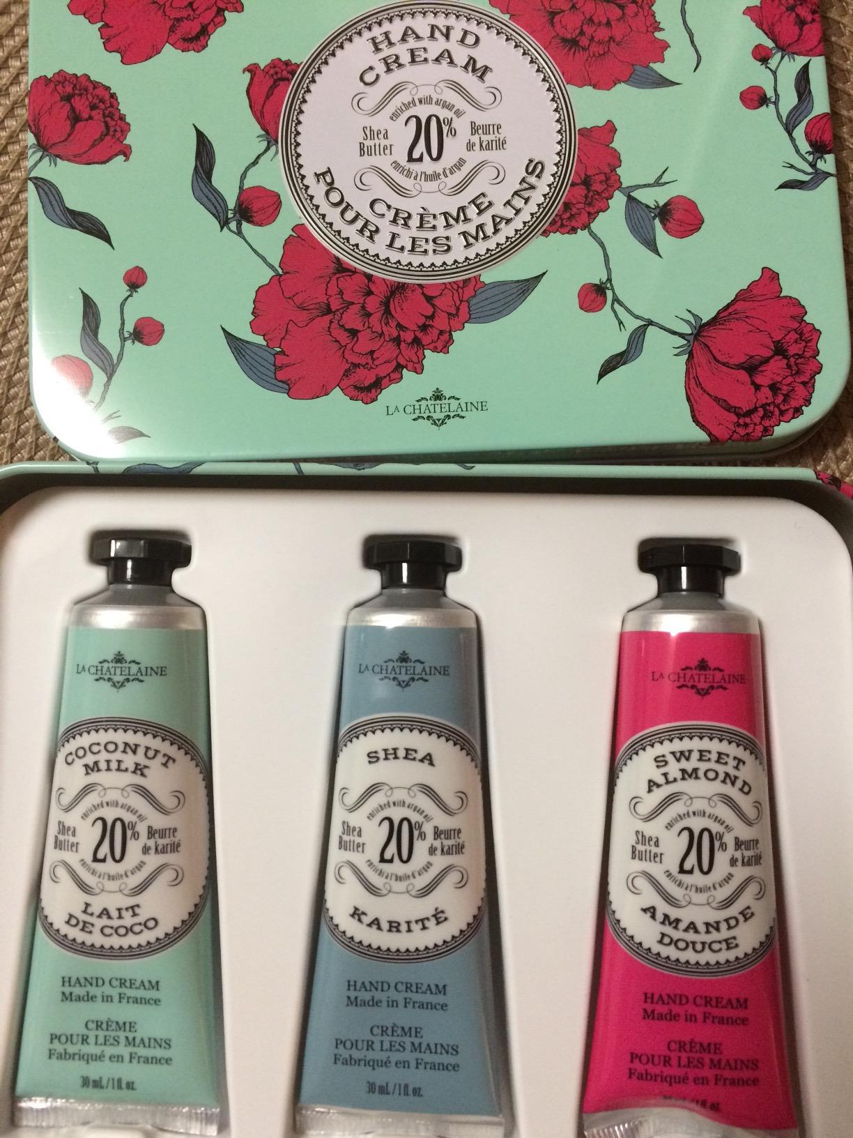 La Chatelaine Hand Cream Trio Tin Gift Set, Ready-To-Gift Tin, Nautral, Made in France with 20% Organic Shea Butter, Nourishing and Moisturizing (Amber Cashmere, Coconut Milk, Lychee Bilberry or Shea) customer photo 1