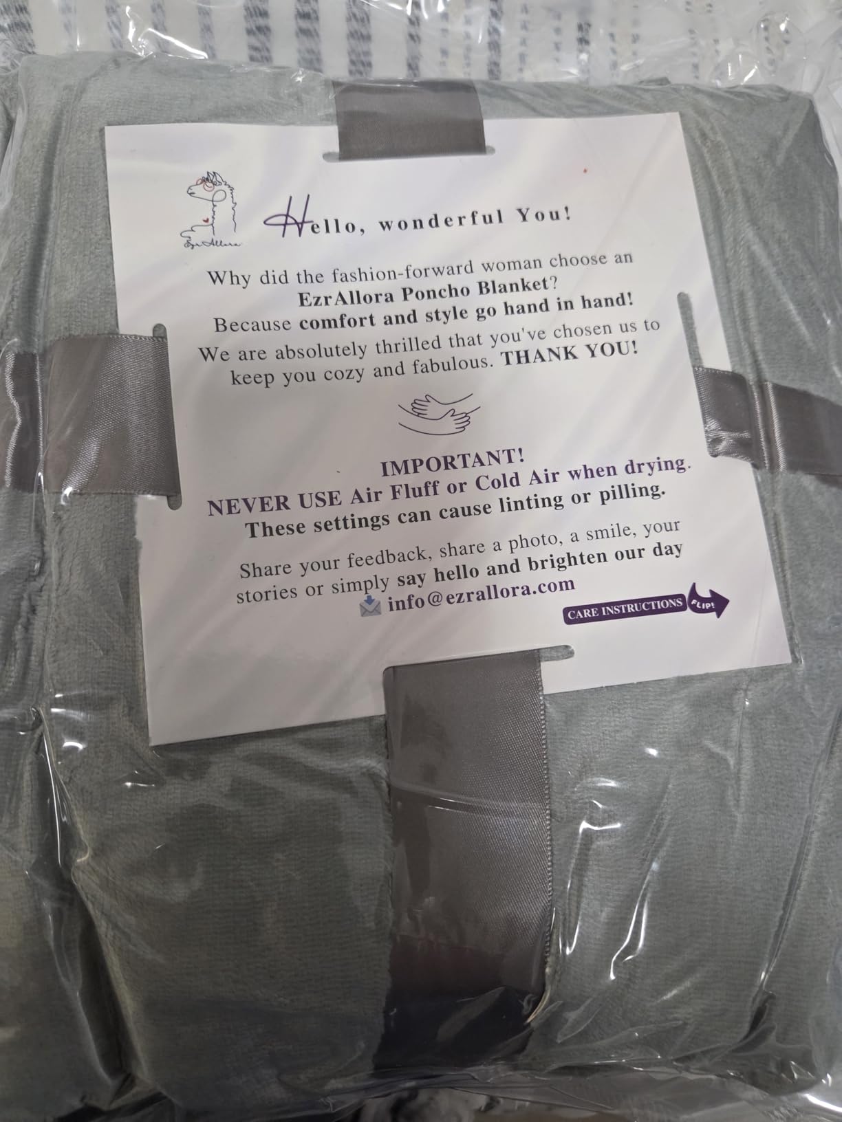 Original Premium Double Layer Poncho Blanket, No Sleeves, Sherpa (Grey) customer photo 1
