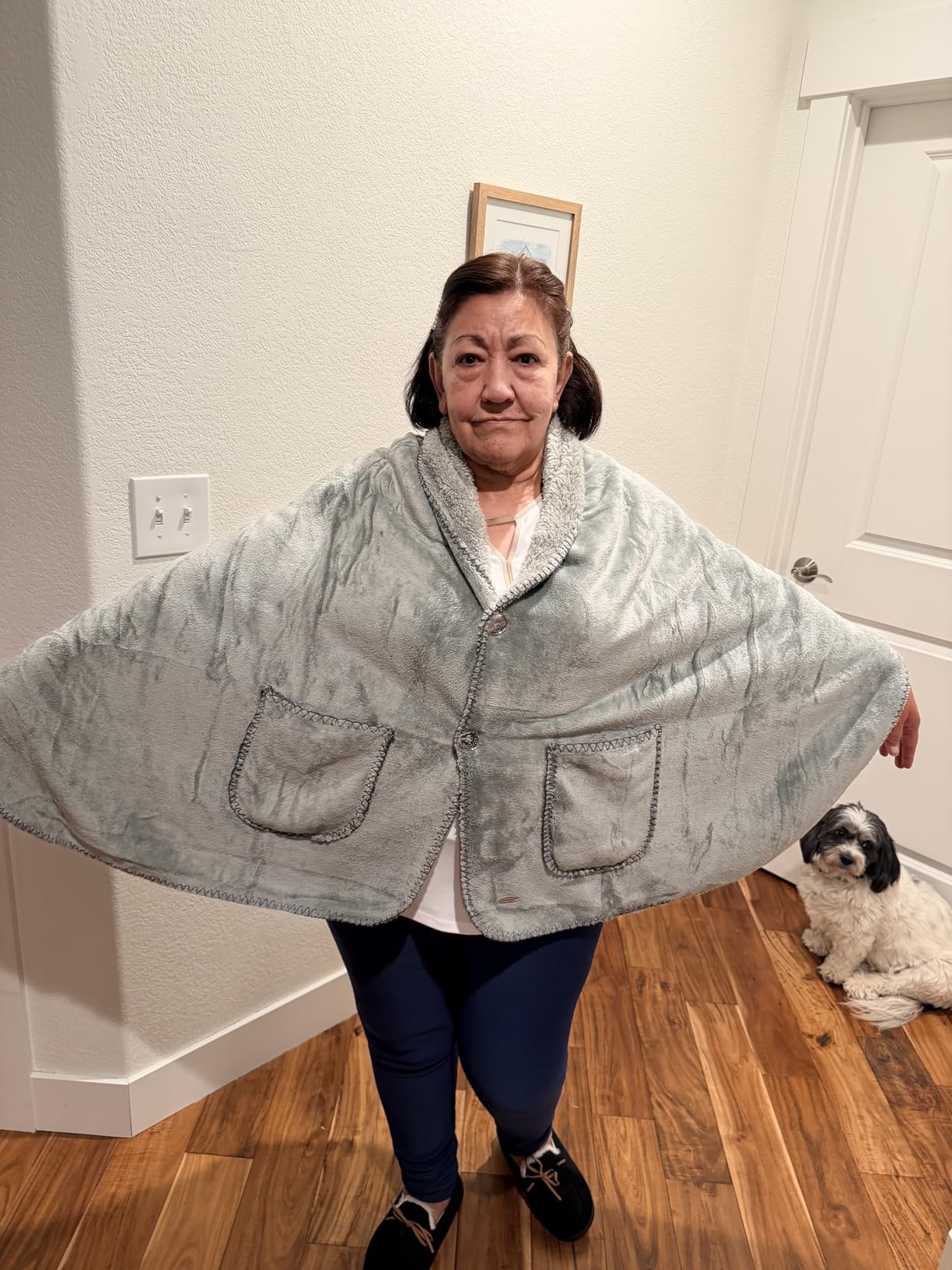 Original Premium Double Layer Poncho Blanket, No Sleeves, Sherpa (Grey) customer photo 2