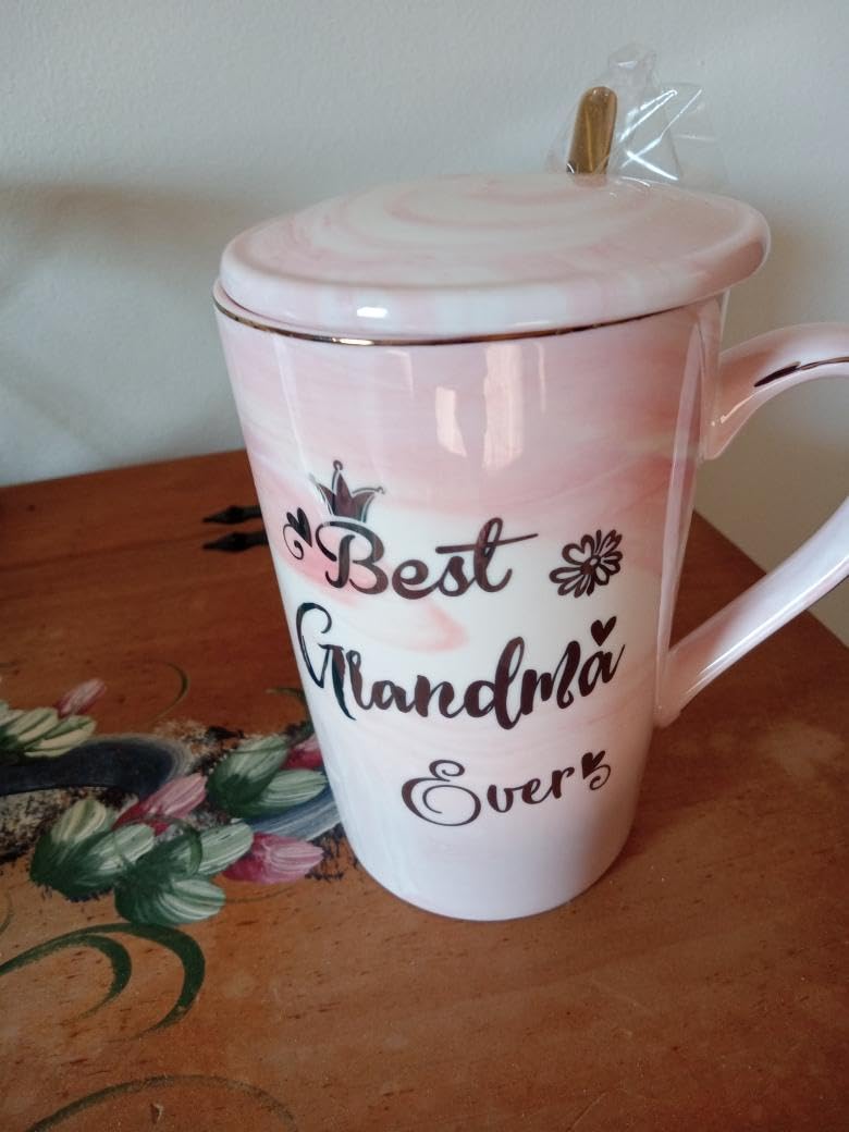 Grandma Gifts for Grandma, 14Oz Pink Marble Ceramic Coffee Mug Print Gold customer photo 1