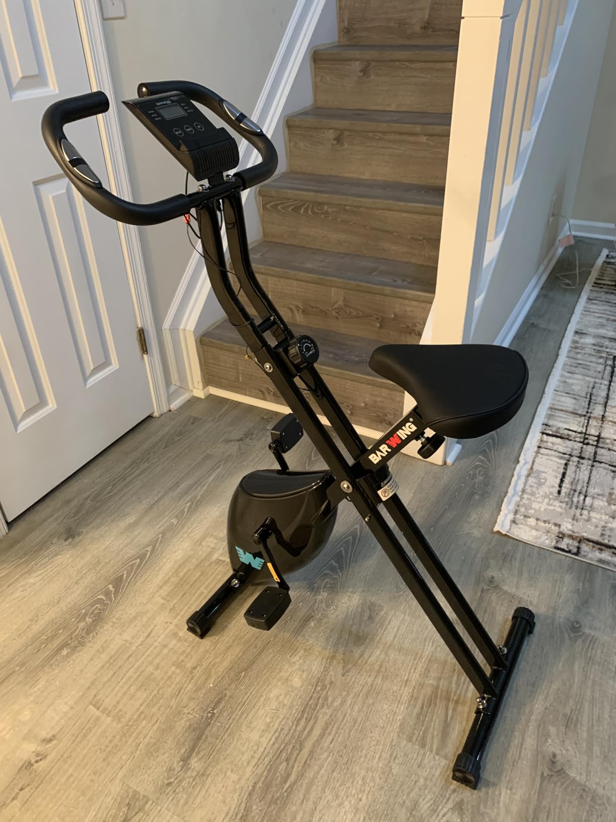 BARWING Stationary Exercise Bike for Home Workout, 5 IN 1 Foldable Indoor Cycling Bike for Seniors, 350LB Capacity, 16-Level Magnetic Resistance, Seat Backrest Adjustments customer photo 2