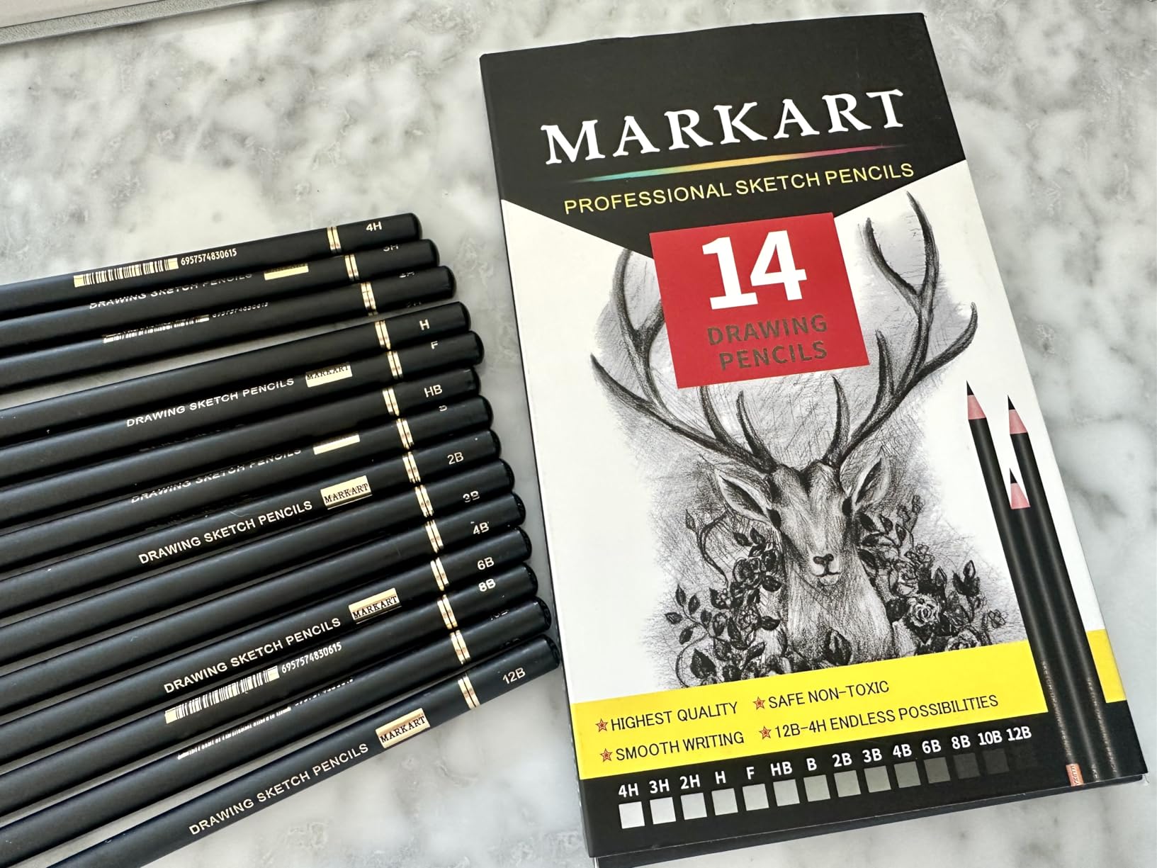 MARKART Drawing Sketching Pencils Set, 14 Pieces, Graphite Pencil (12B - 4H) customer photo 2