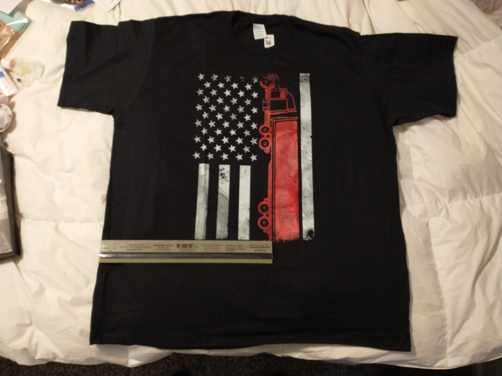 US American Flag Semi Truck Driver 18 Wheeler Trucker Gift Short Sleeve T-Shirt customer photo 2