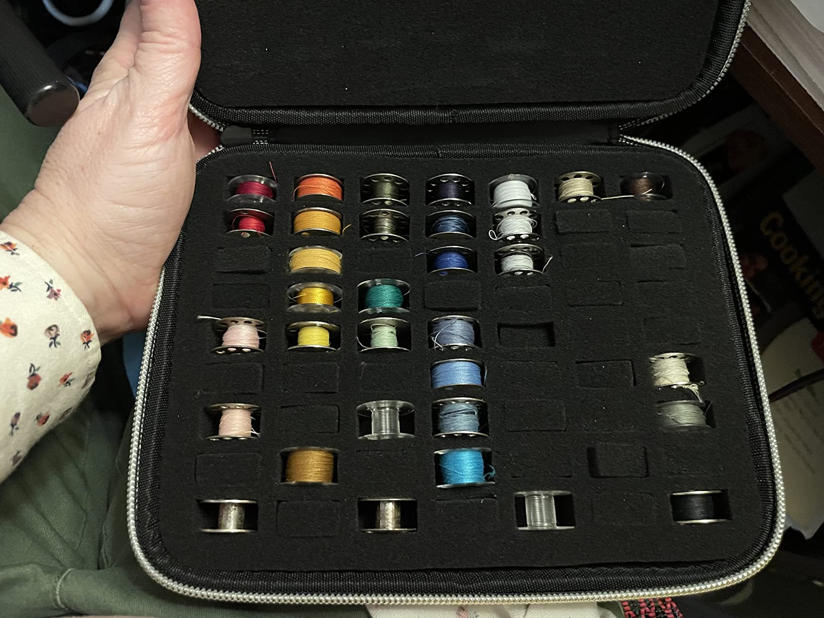 ALKOO Bobbin Holder Organizer Case, Holds 63 Bobbins | 63 Snug Bobbin Slots, Zip Closure Helps Prevent Tangles, Bobbins Not Included, Black customer photo 1