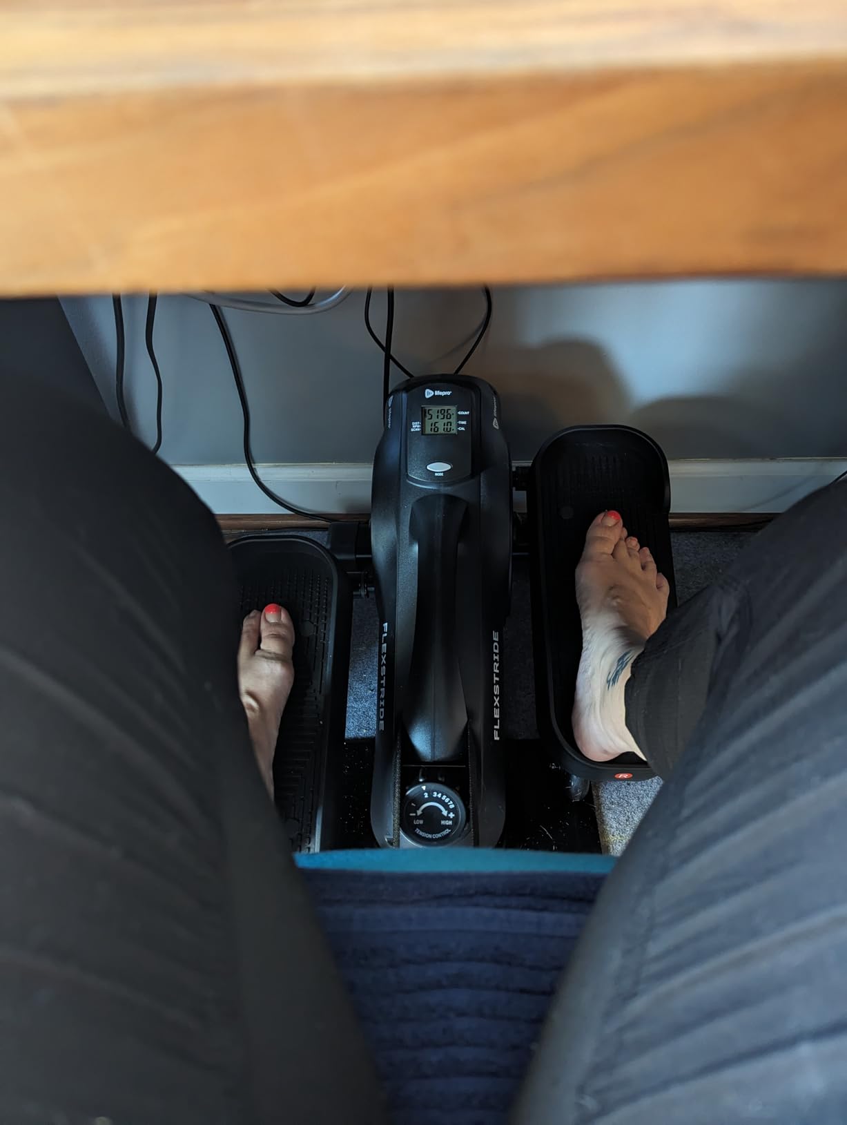 Lifepro Flexstride Under Desk Elliptical with Red Light Therapy Option | 8 resistance levels, forward/reverse motion, Bluetooth LCD tracker. Non-slip pedals for home office & resistance band customer photo 2