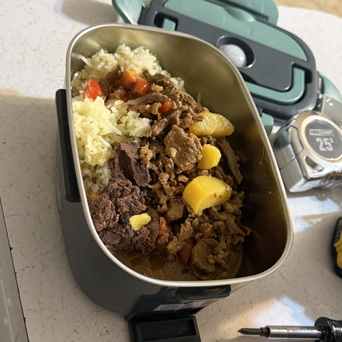 Herrfilk Electric Lunch Box Food Heater, 3 in 1 Ultra Quick Heated Lunch Boxes for Adults, 12V/24V/110V Portable Food Warmer for Car/Truck/Office With Fork Spoon and Insulated Carry Bag customer photo 1