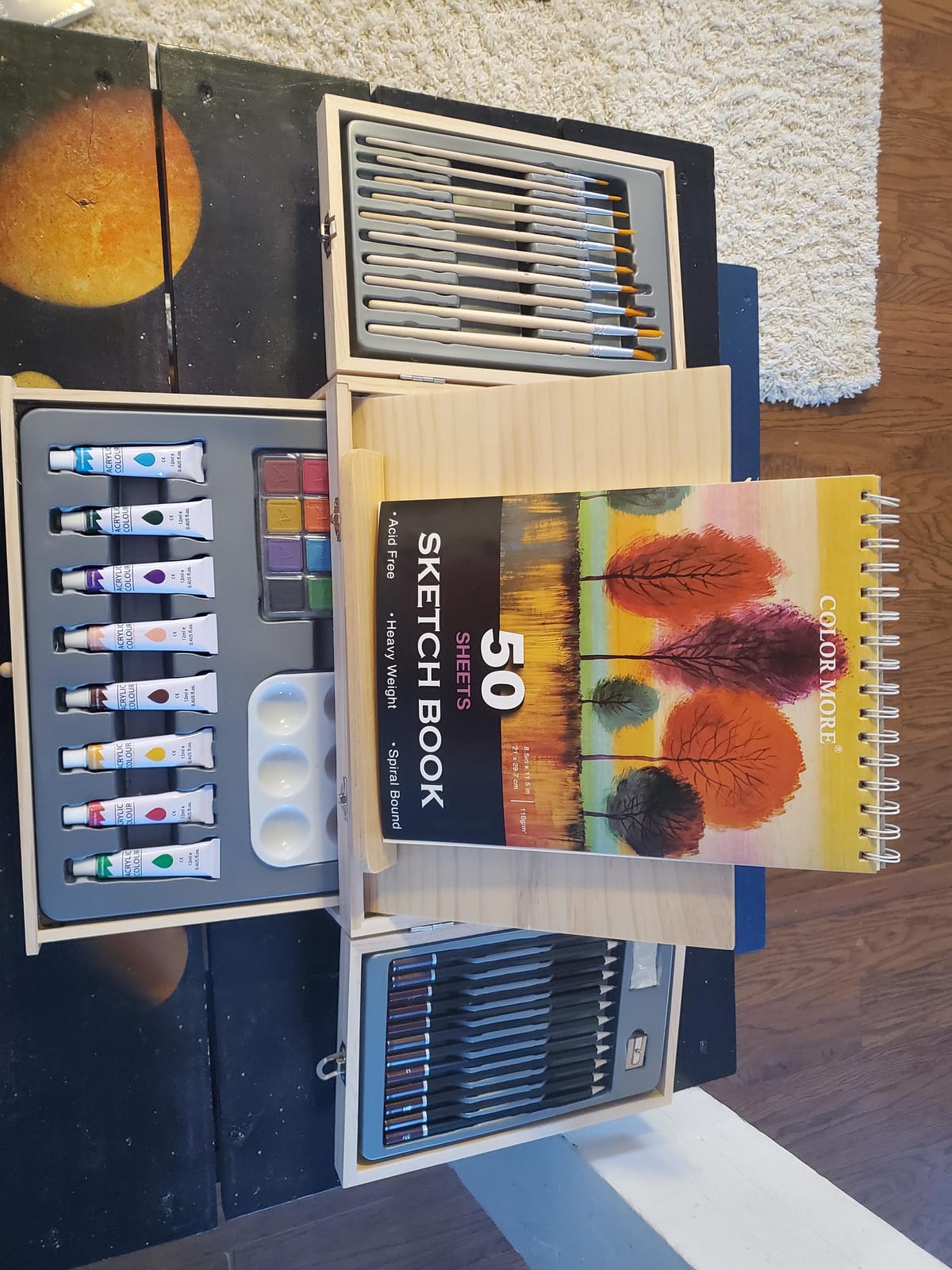 TMOL 85 Piece Deluxe Wooden Art Supplies, Art Kit with Easel, Sketching Pencils, Artist Brushes and Acrylic Pad, Art Set for Teens, Adults and Artist Beginners, Creative Gift with Wooden Case customer photo 1