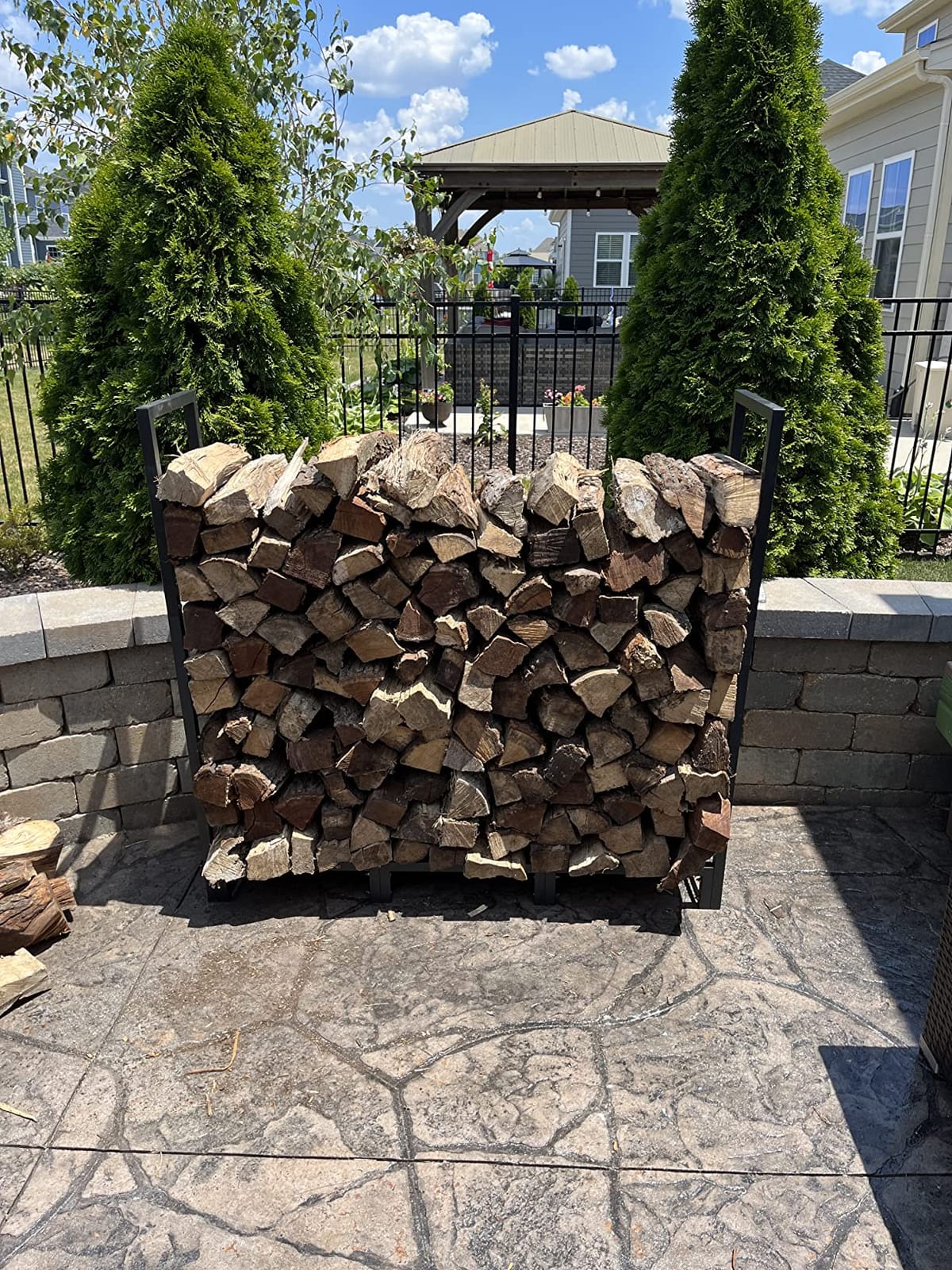 Koutemie 4Ft Outdoor Firewood Rack Holder for Fireplace Wood Storage, Adjustable Fire Log Stacker Stand, Black customer photo 2