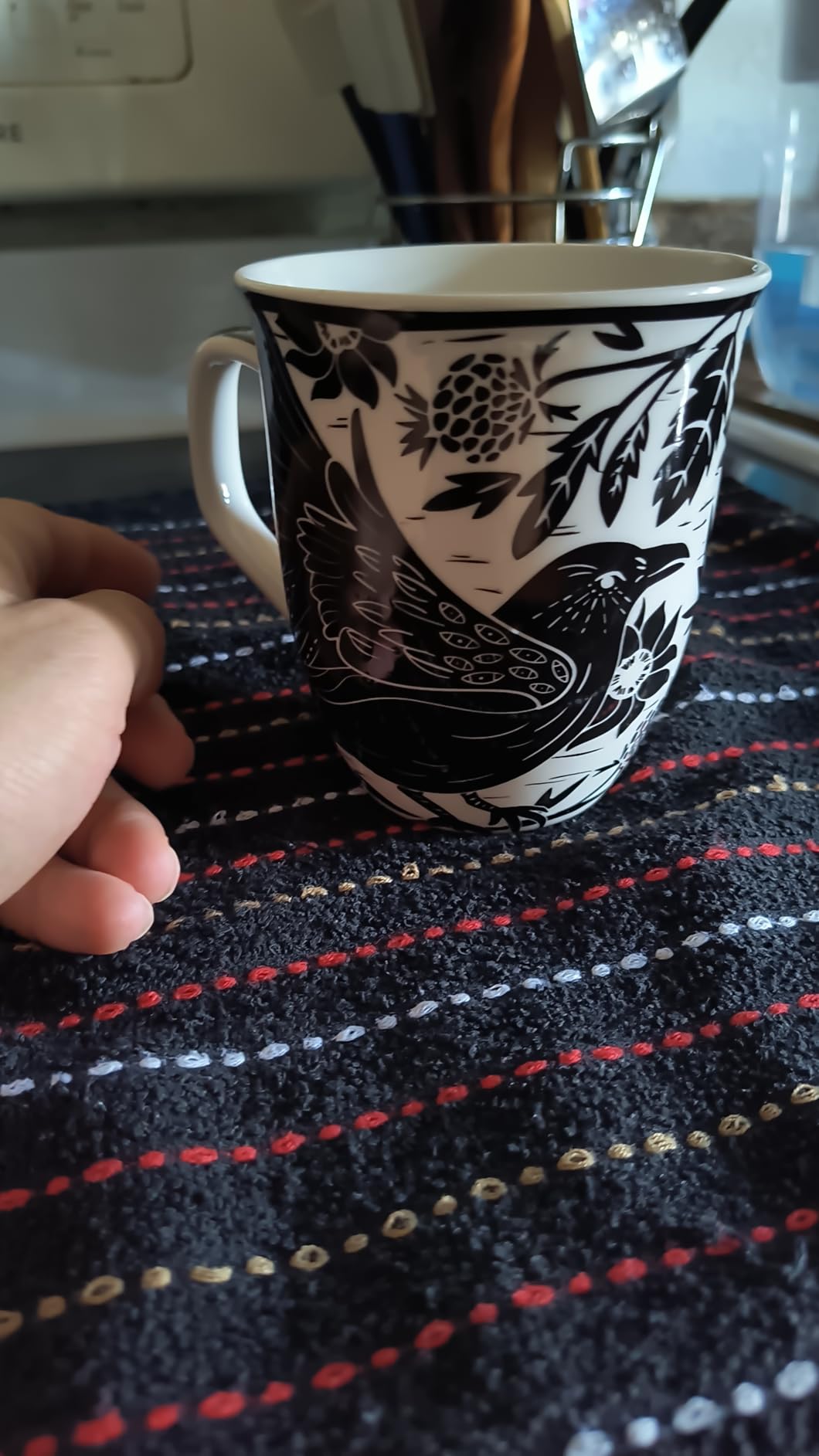Karma Gifts 16 oz Black and White Boho Mug Cat - Cute Coffee and Tea Mug - Ceramic Coffee Mugs for Women and Men customer photo 2