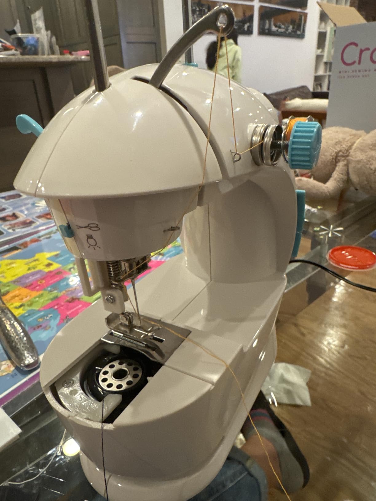 CraftBud Mini Sewing Machine for Beginners, Adults and Kids Sewing Machine | 122-Piece Sewing Kit Accessories, Portable, Dual Speed, Extension Table, Foot Pedal, Built-in Light, Guide Book & More, White customer photo 1