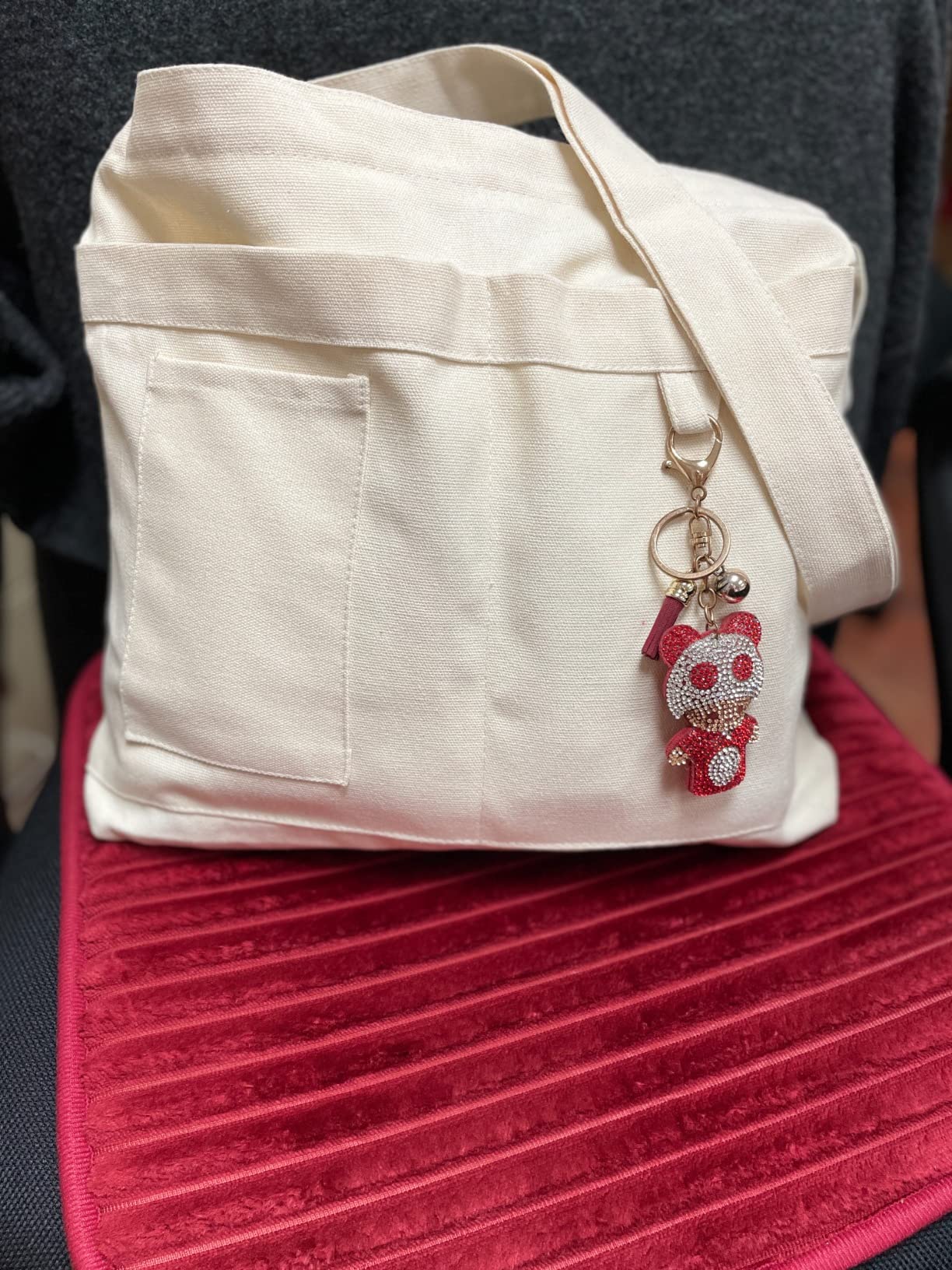 Cotton Tote Handbag Women Canvas Crossbody Beach Bag Hobo Shoulder Tote Bag with 3 External Pocket,Zipper Closure customer photo 2