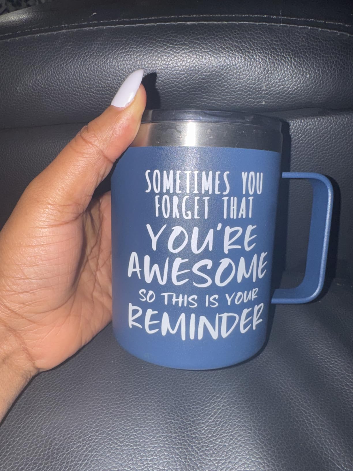 NOWWISH Inspirational Coffee Mug for Men, 14oz Vacuum Insulated Stainless Steel Cup, You Are Awesome Gift for Husband, Boyfriend, Dad - Navy Blue customer photo 1