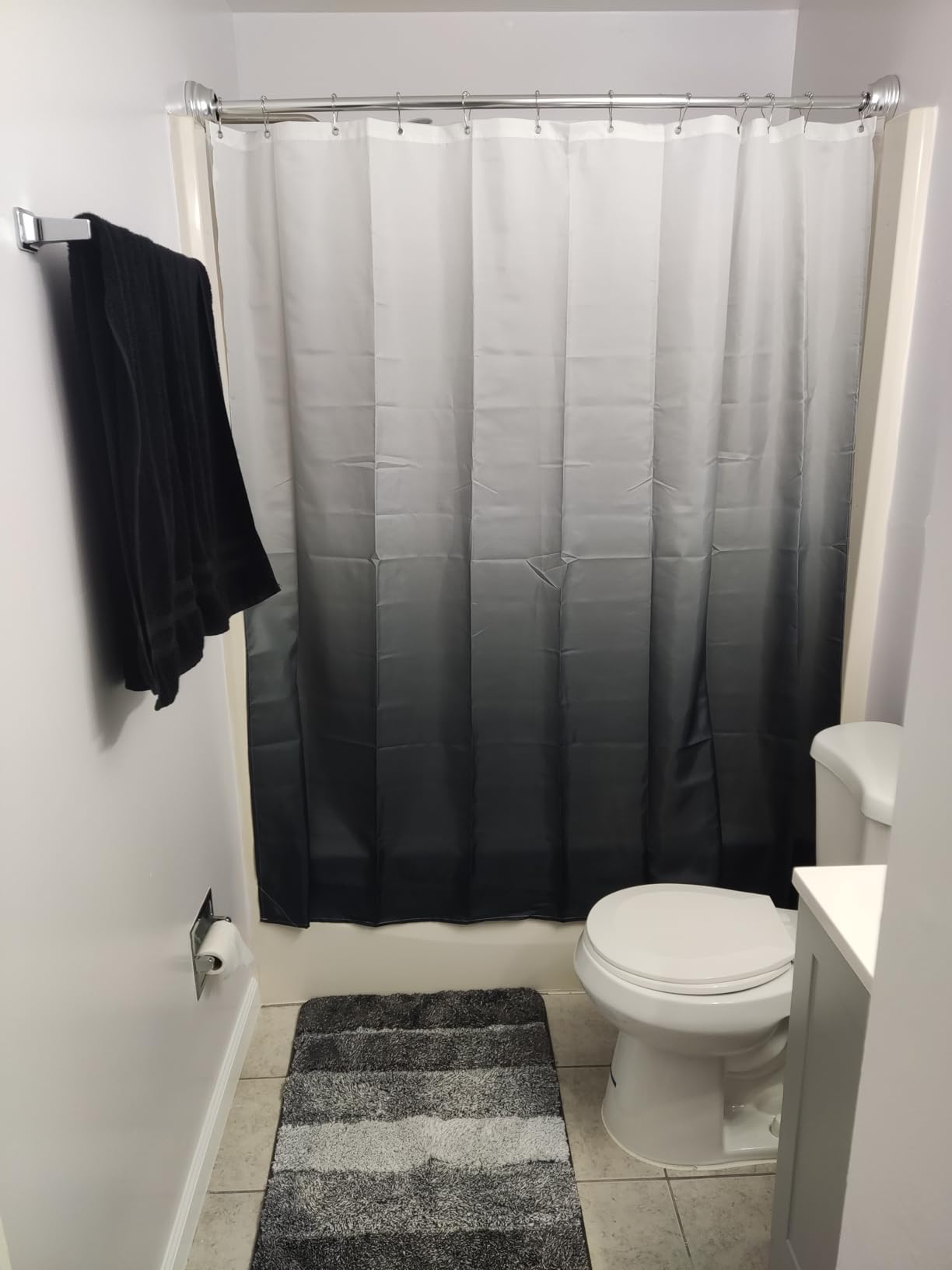 AmazerBath Shower Curtain, Cloth Ombre Black Shower Curtain Set with 12 Hooks, Washable Fabric Black and White Shower Curtain, Rustic Farmhouse Bathroom Shower Curtain, 72x72 Inches customer photo 1