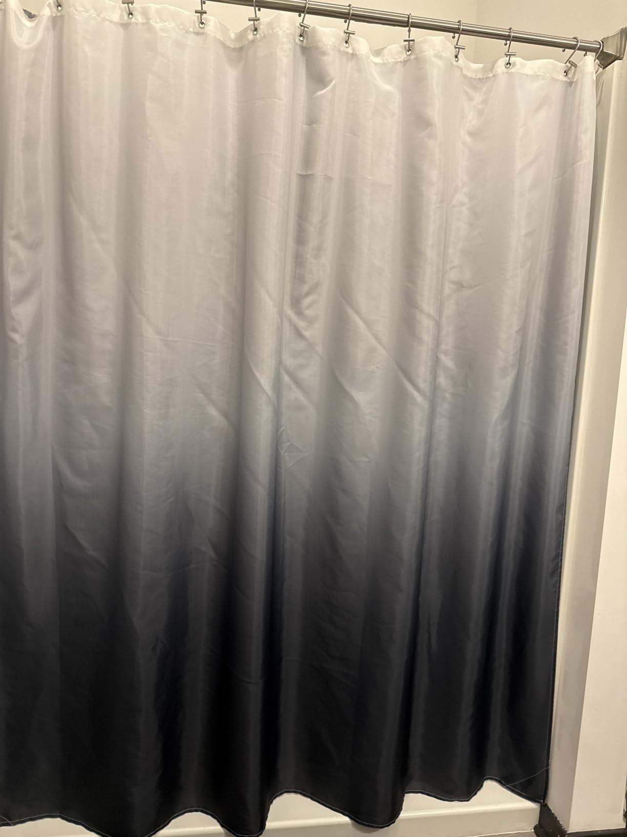 AmazerBath Shower Curtain, Cloth Ombre Black Shower Curtain Set with 12 Hooks, Washable Fabric Black and White Shower Curtain, Rustic Farmhouse Bathroom Shower Curtain, 72x72 Inches customer photo 2