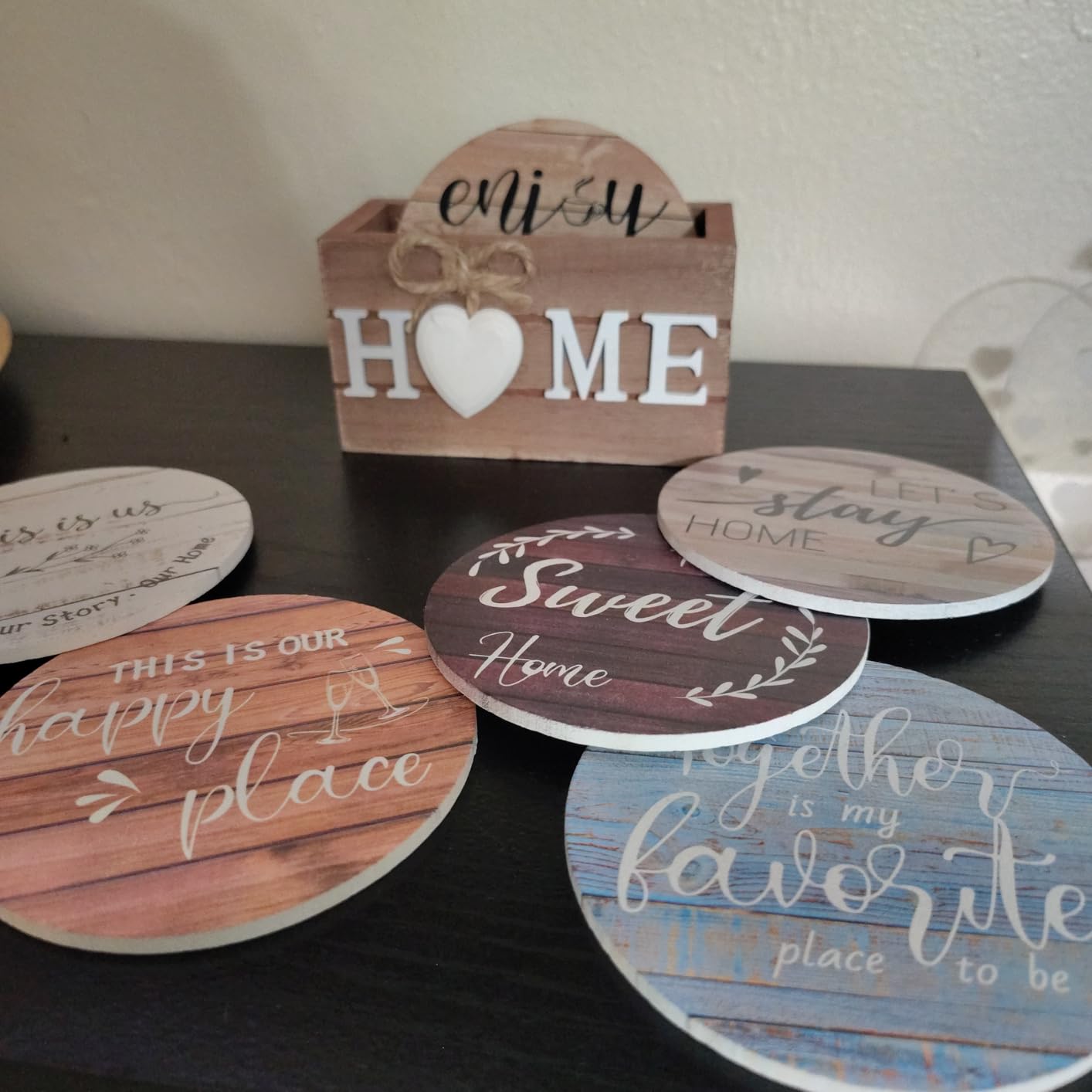Queekay House Warming Gifts New Home Farmhouse Coasters Set of 6, Mixed customer photo 1