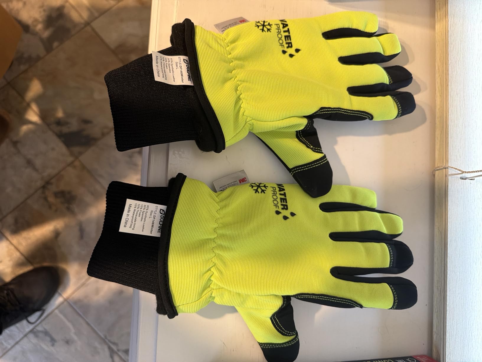 DULFINE 100% Waterproof Winter 1 Pair Pack Work Gloves for Men Yellow L customer photo 2